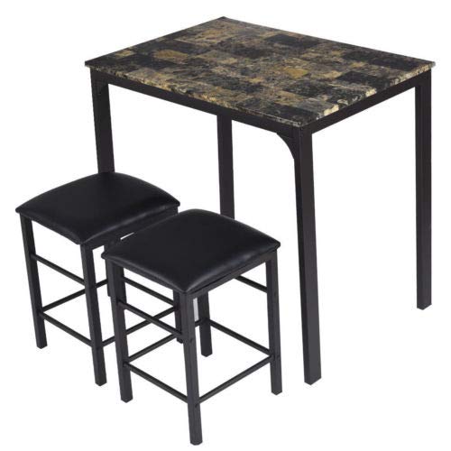 Modern Counter Height Dining Set with Faux Marble Table & 2 Chairs - 3-Piece Kitchen Bar Furniture for Small Spaces, Breakfast Nooks & Apartment Living