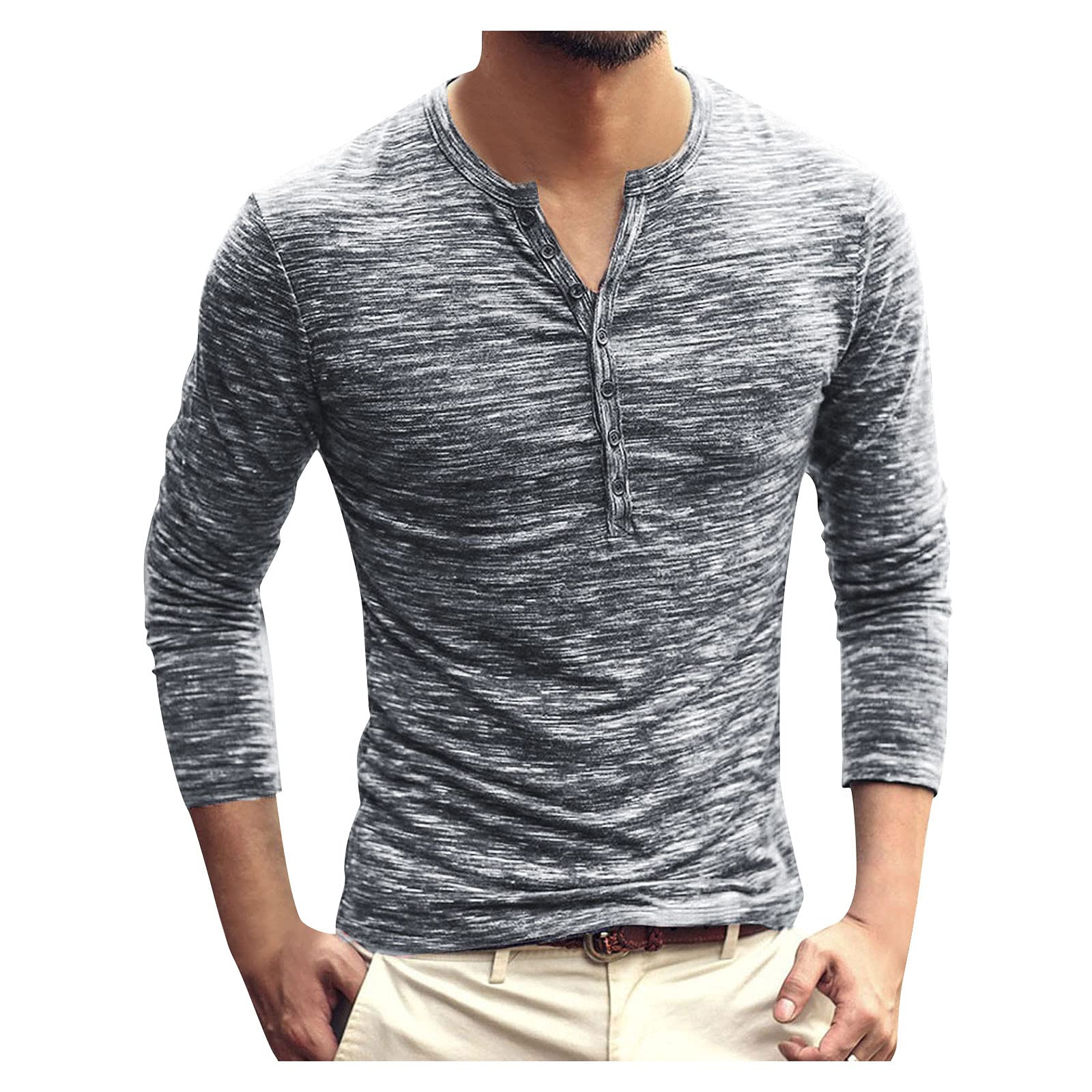 Men's Long Sleeve T-Shirts - Classic Casual Crew Neck Button Up Slim Fit Tee Shirts for Work, Office & Everyday Wear