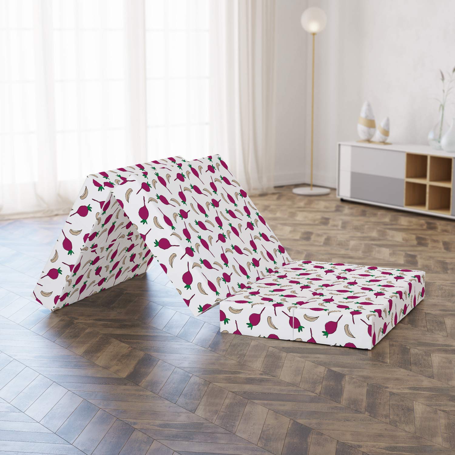 Ambesonne Foldable Mattress with Cartoon Vegetables Print - 74.8