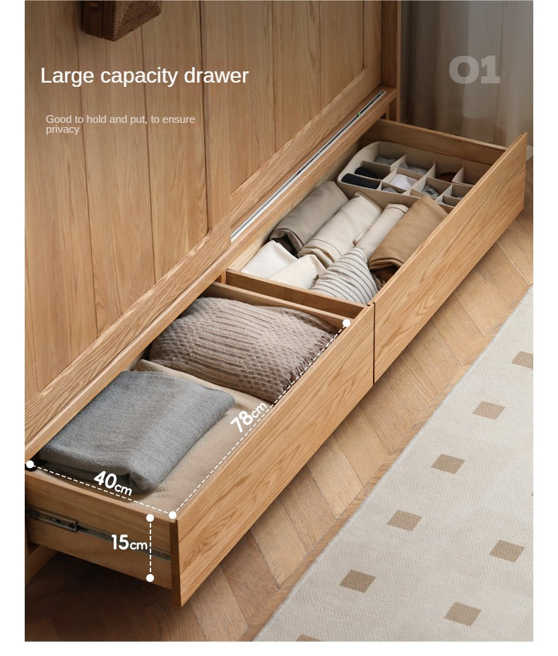 Modern Solid Oak Wood Sliding Door Wardrobe - Durable & Stylish Closet Organizer for Bedroom, Living Room, and Office Storage
