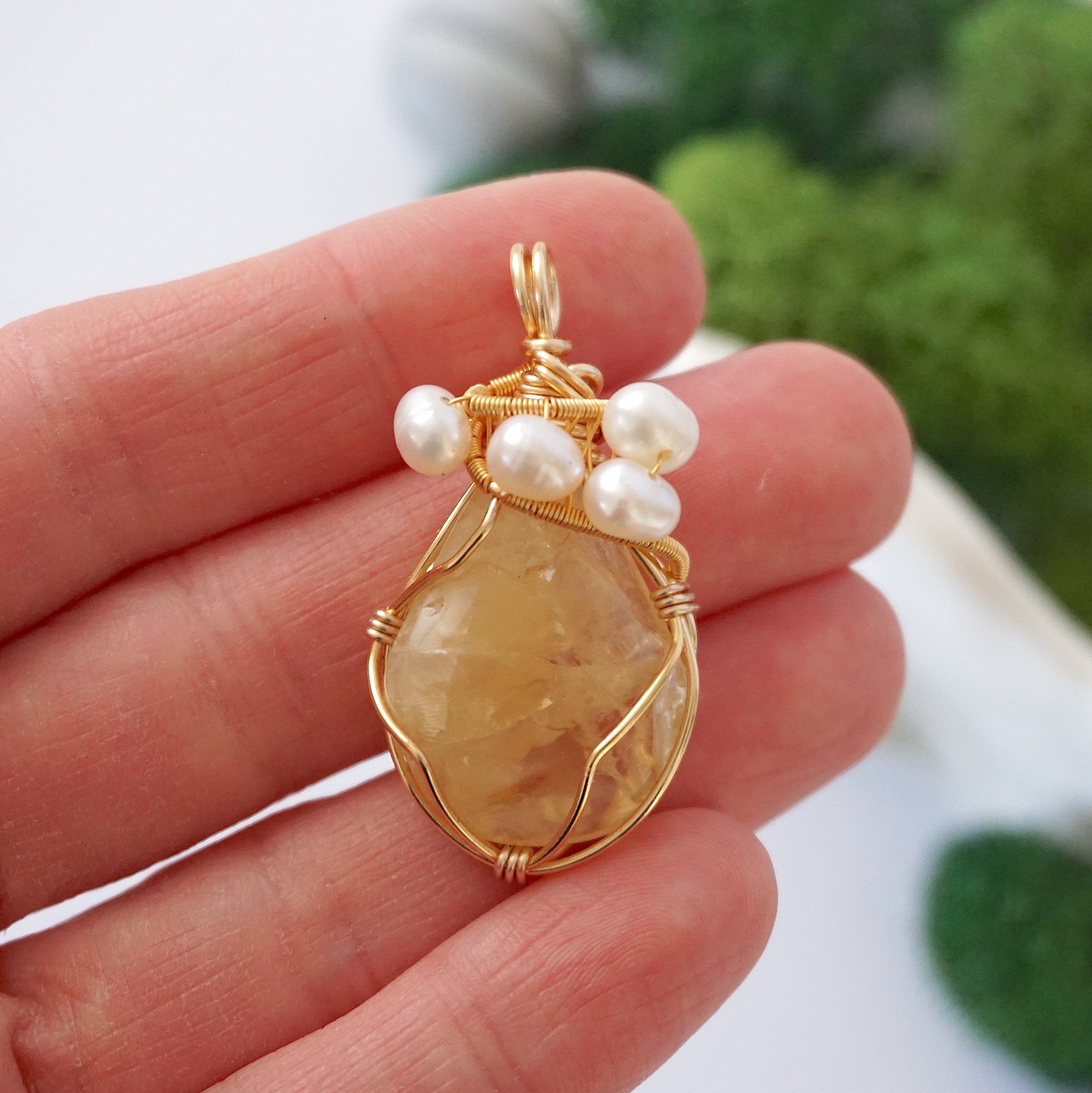 Natural Citrine & Pearl Necklace - 14K Gold Plated Jewelry for Women - Elegant Gift for Birthday, Anniversary & Special Occasions