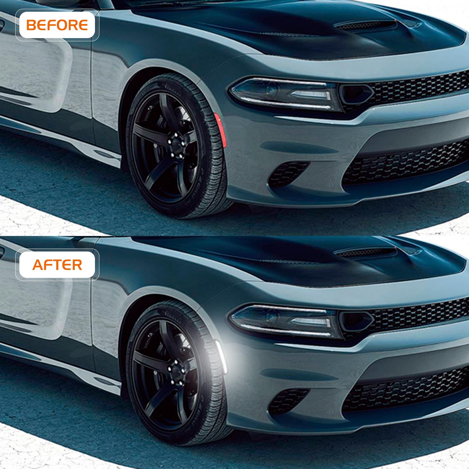 Smoked LED Side Marker Lights for Dodge Charger 2015-2023 - Dual Row Chips, Pure White Front & Rear Bumper Lights - Perfect for Night Driving and Custom Car Upgrades