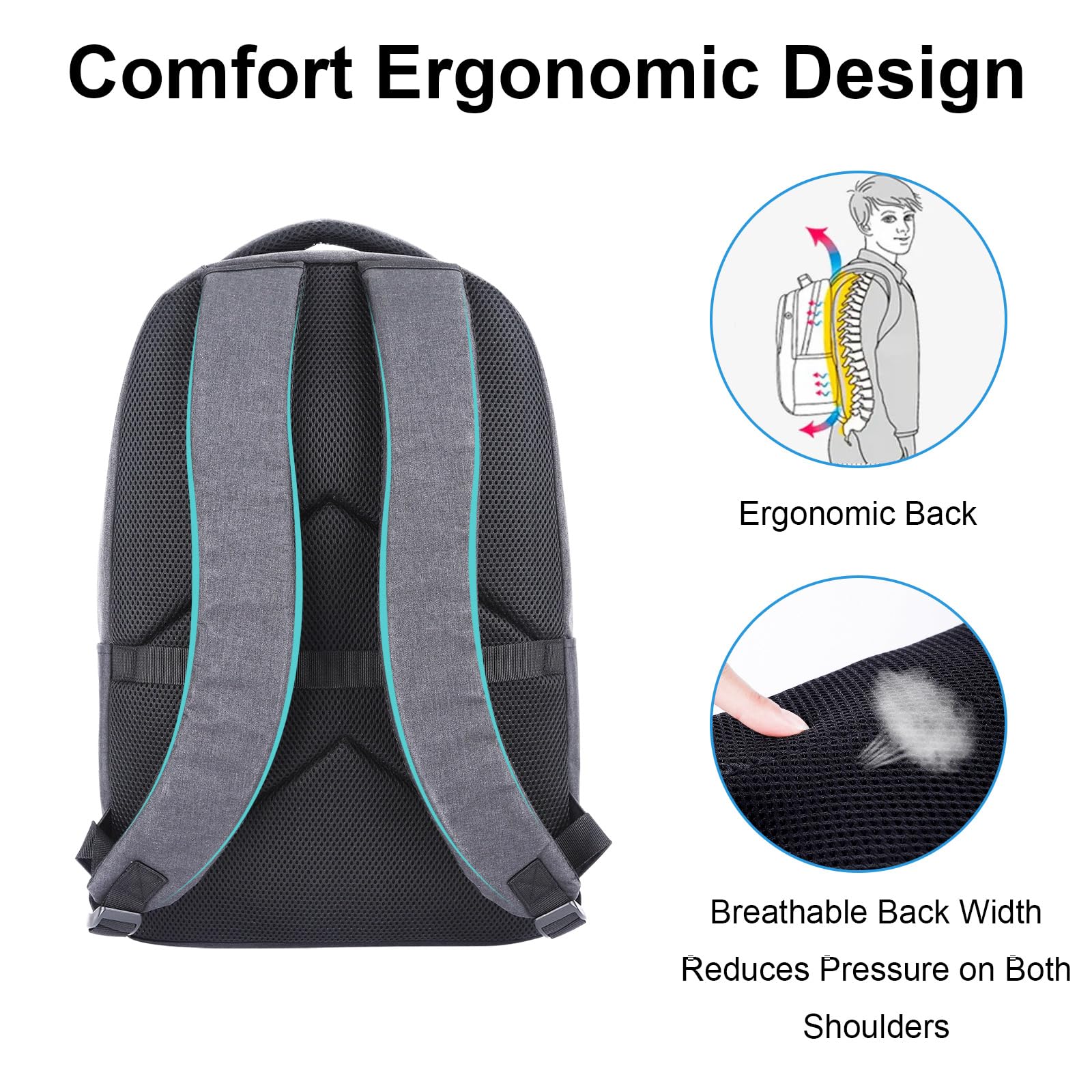 KYME Work Backpack for Men - 17 Inch Large Water Resistant Travel Laptop Backpack - Durable College Book Bag - Perfect for Business, Commuting & School - Grey