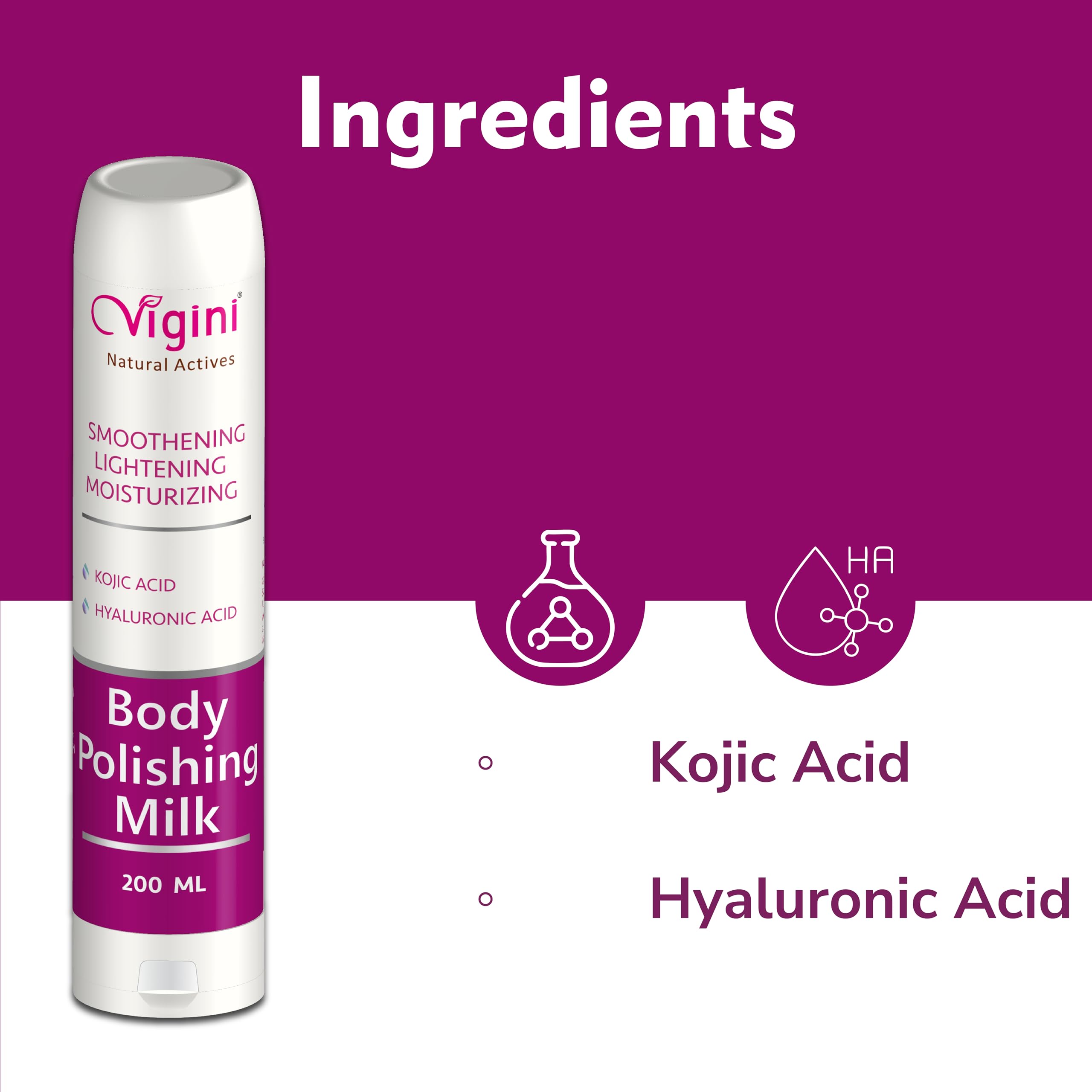 Vigini Brightening & Glowing Body Lotion with Kojic Acid & Vitamin C - Dark Spot Corrector for Pigmentation, Uneven Skin Tone & Tan Removal - Underarm Whitening Treatment for Men & Women (200ml) | Perfect for Daily Skincare Routine & Post-Sun Care
