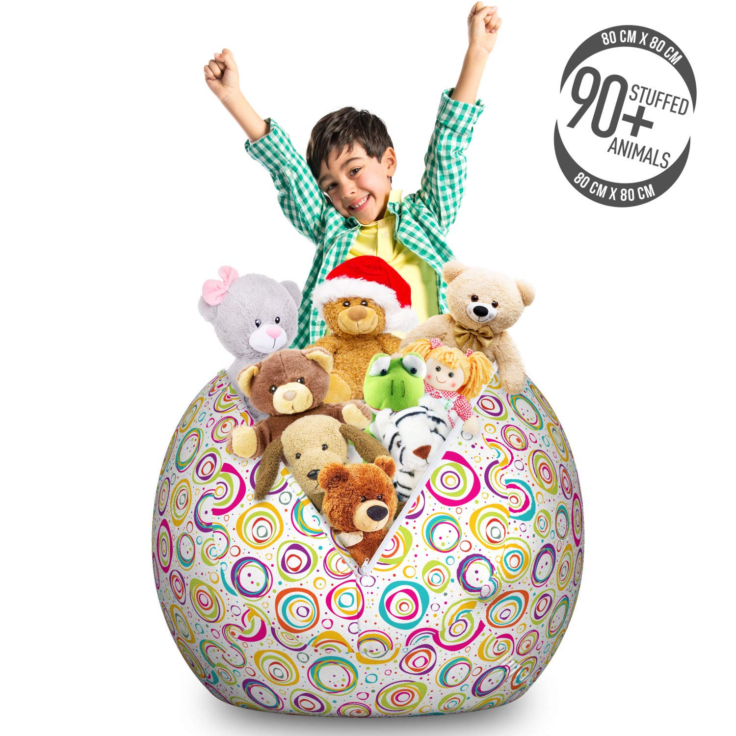 Ambesonne Geometric Storage Toy Bag Chair - Spiral Dots Bubbles Print, Large Washable Stuffed Animal Organizer for Kids Room, Nursery, Playroom - Multicolor