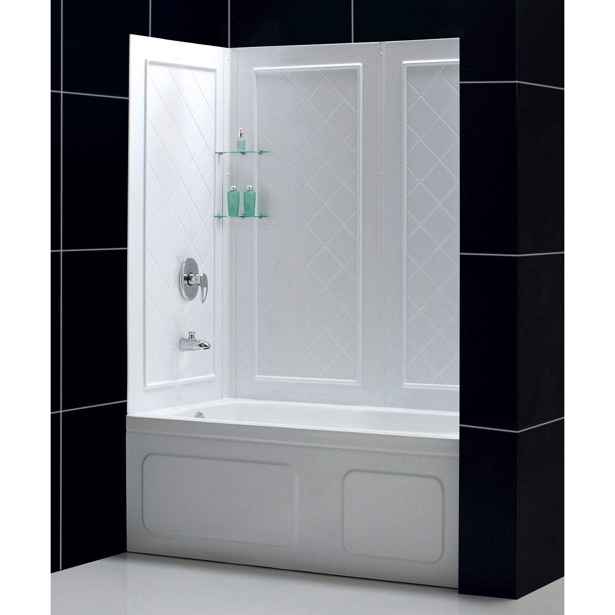 DreamLine Infinity Z 56-60 Inch Semi-Frameless Sliding Shower Door with Clear Glass & QWALL Acrylic Backwall Kit - Perfect for Modern Bathroom Renovations and Space-Saving Designs