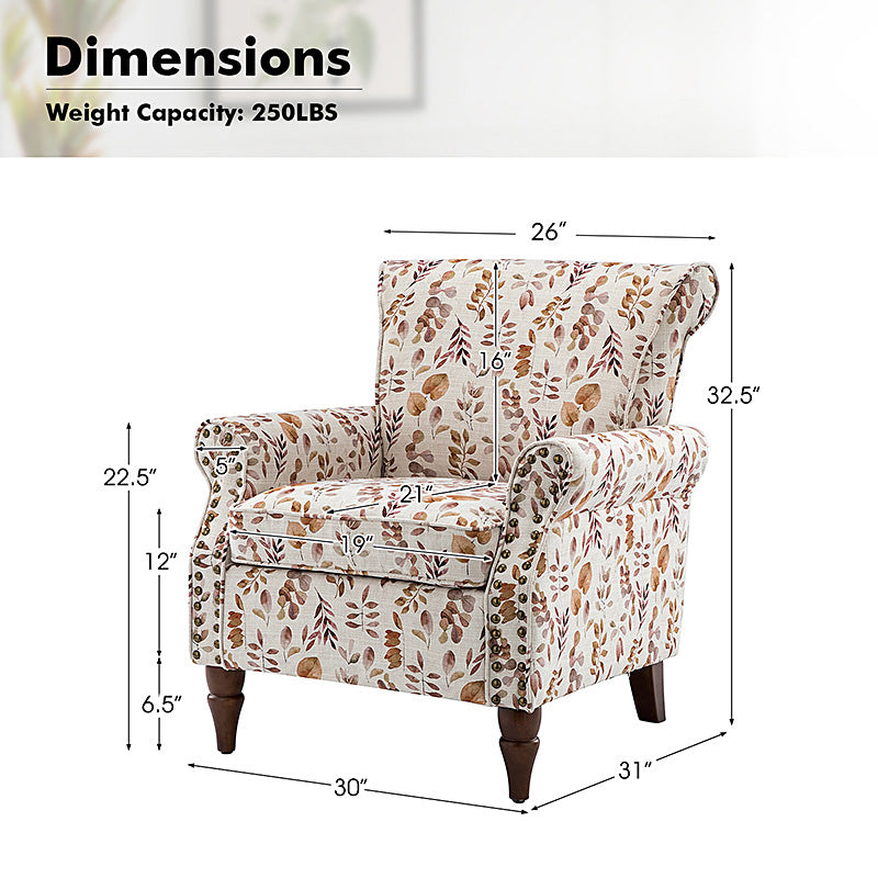 Artemisa Modern Floral Pattern Upholstered Armchair - Comfortable Living Room Accent Chair for Home Office & Lounge Decor
