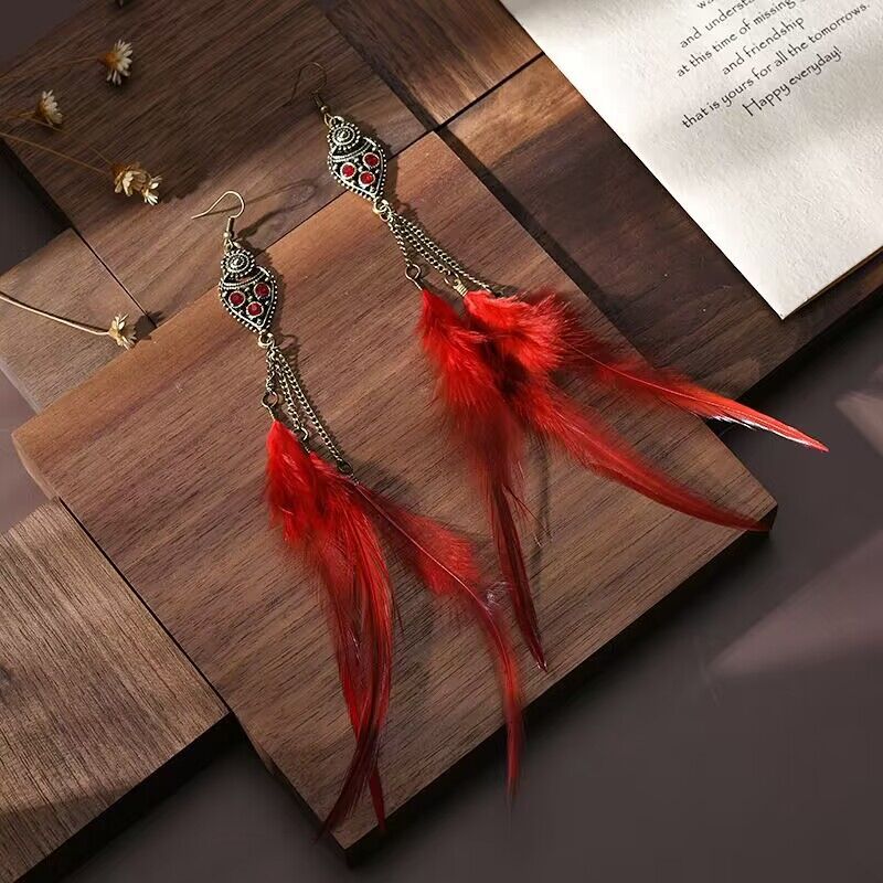 Vintage Chain Tassel Bohemian Feather Earrings for Women - Handmade Boho Chic Jewelry for Parties, Festivals & Everyday Wear