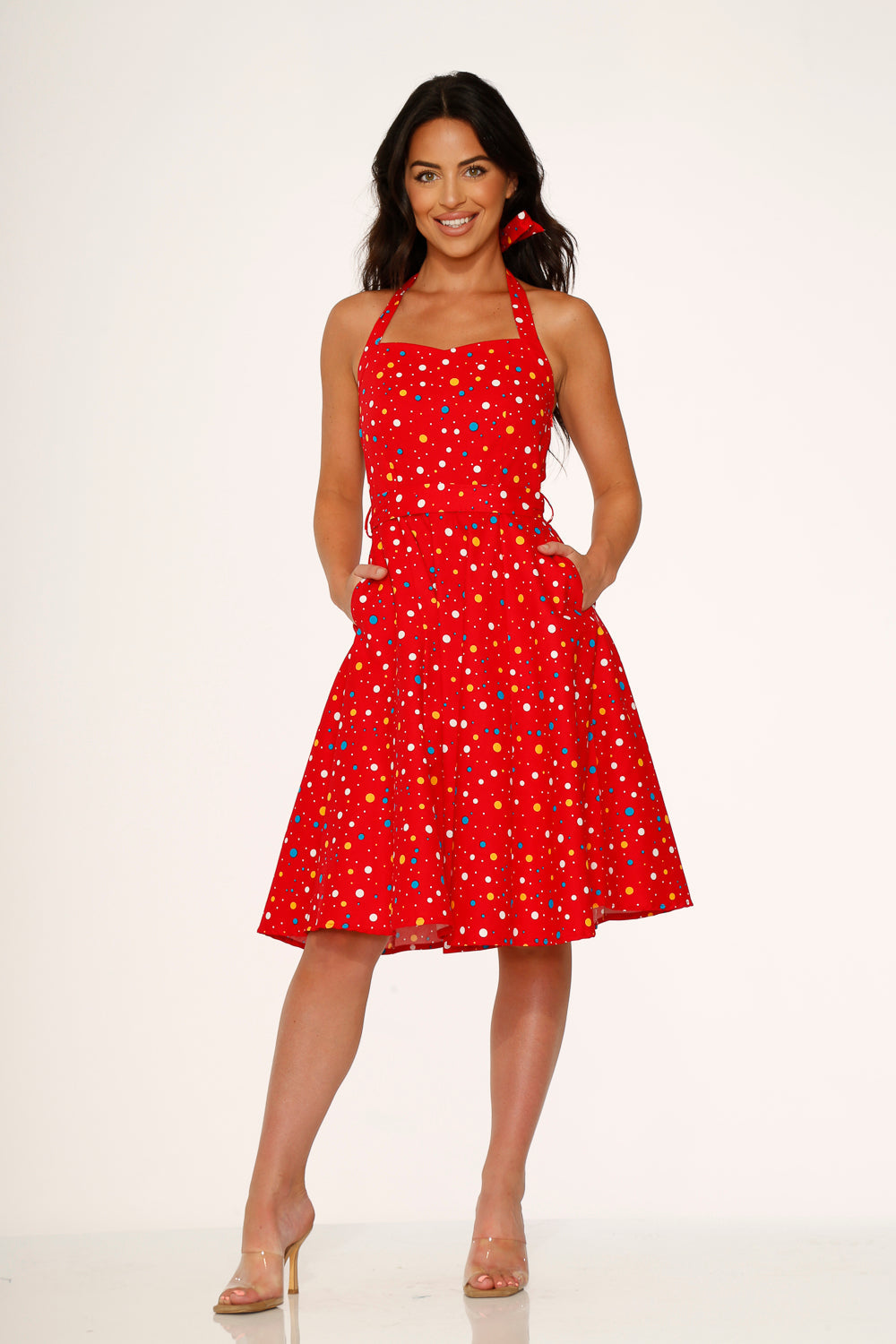 Sexy Red Halter Neck Swing Dress for Women - Flowy Summer Party Dress for Beach, Club, and Date Night