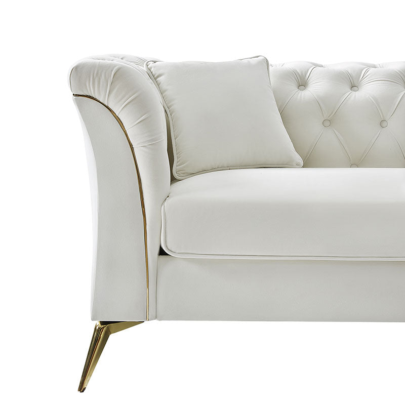 Modern Luxury Glam Velvet Sofa with Tufted Buttons & Gold Metal Accents - Elegant Living Room Furniture for Home Decor, Lounge & Entertaining