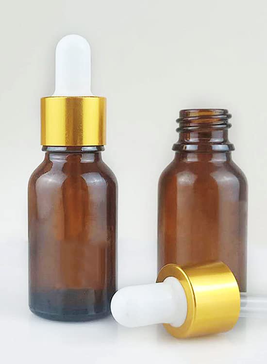 15ml Amber Glass Dropper Bottles with Gold & White Glass Droppers - 6 Pack for Essential Oils, Cuticle Oil, Body Oil & Tinctures | Perfect for DIY Skincare, Aromatherapy & Travel Size Liquids