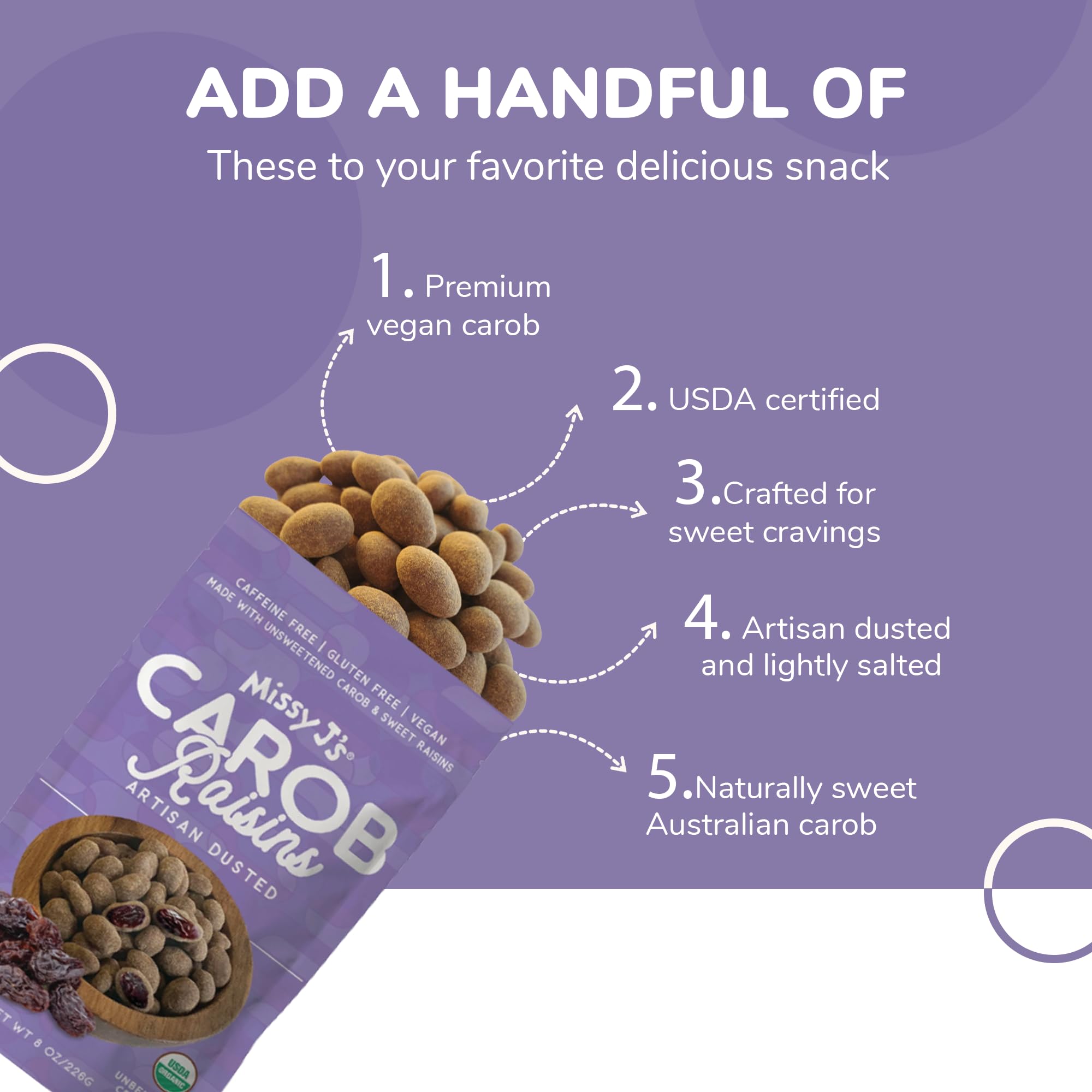 Organic Carob Covered Raisins 8 Oz (3 Pack) - Vegan, Gluten-Free, Dairy-Free Chocolate Alternative - Healthy Snacks for Kids, Office Treats & Baking Ingredient