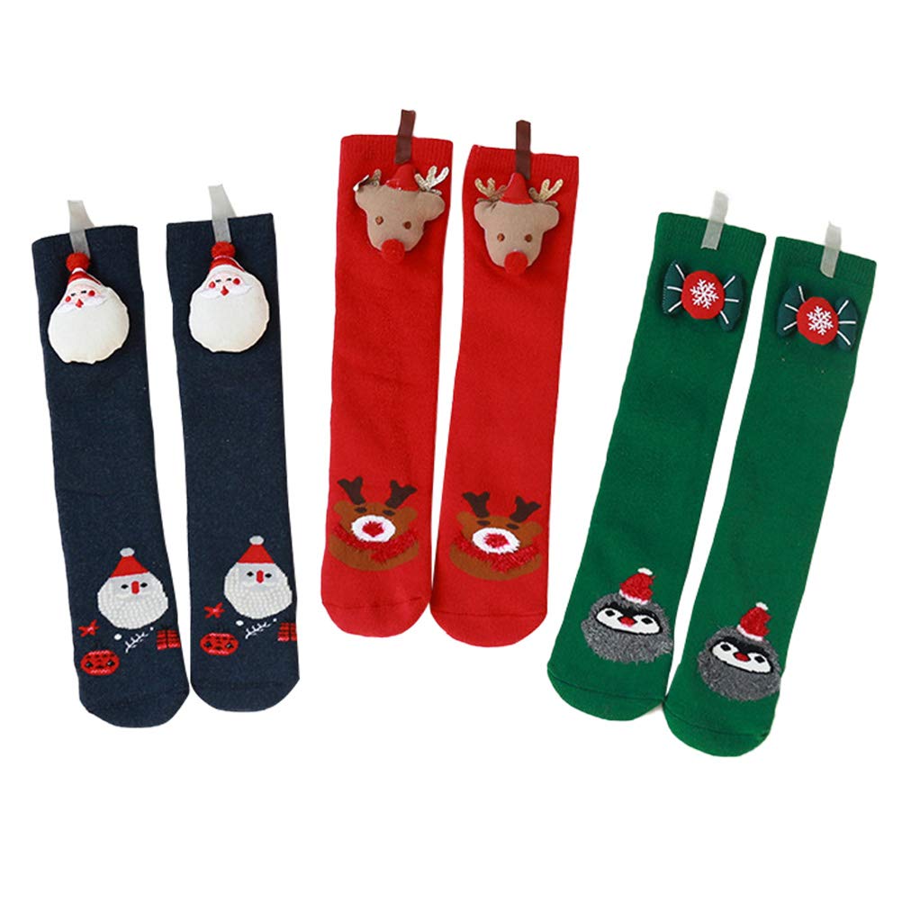SOIMISS 3 Pairs Baby Christmas Socks - Cotton Thickened Winter Stockings for Toddlers & Kids - Cozy Holiday Gift for Infants, Perfect for Xmas Parties & Family Photos