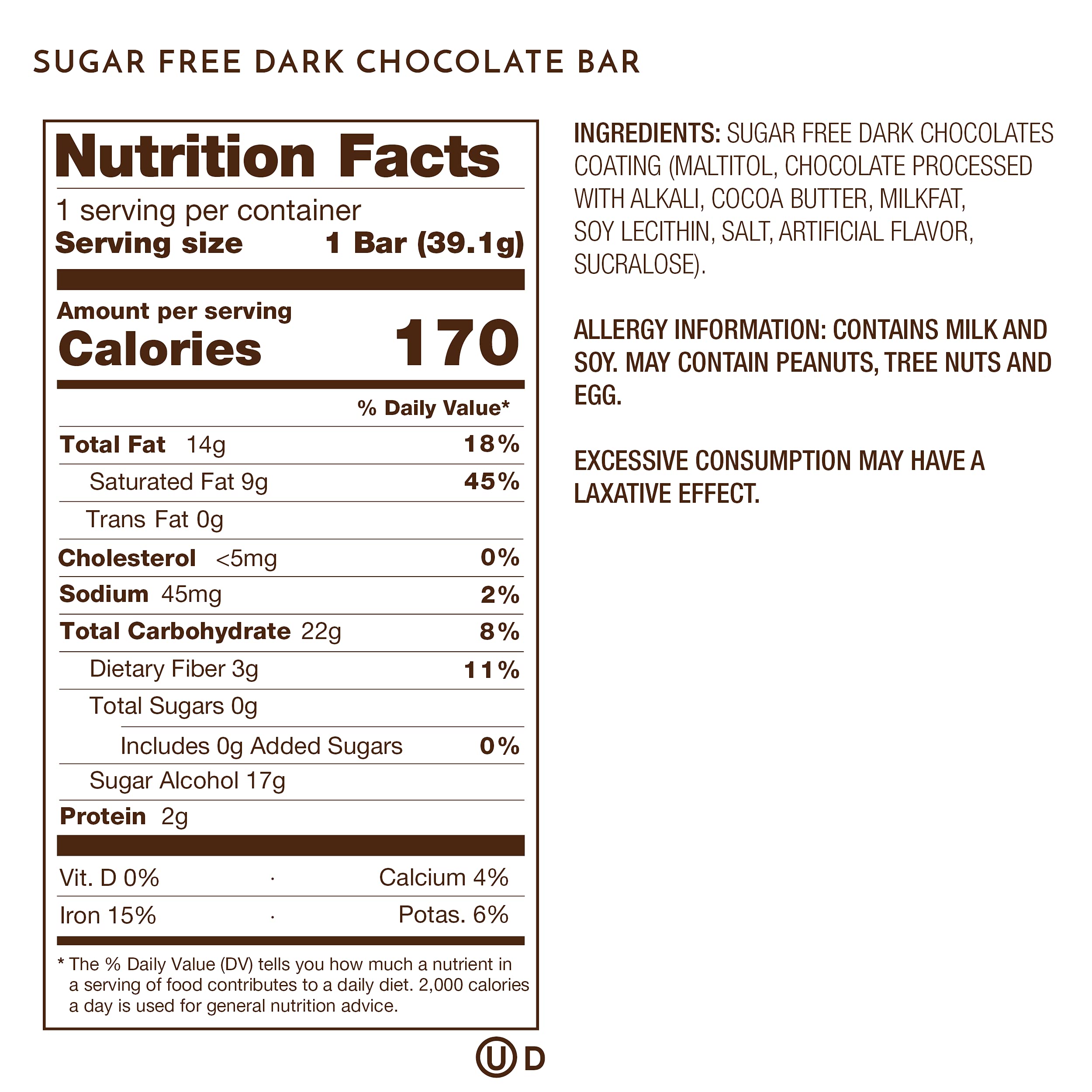 Ethel M Premium Sugar Free Dark Chocolate Bars - 24 Individually Wrapped Keto-Friendly Candy Bars for Gifts, Parties & Healthy Snacking
