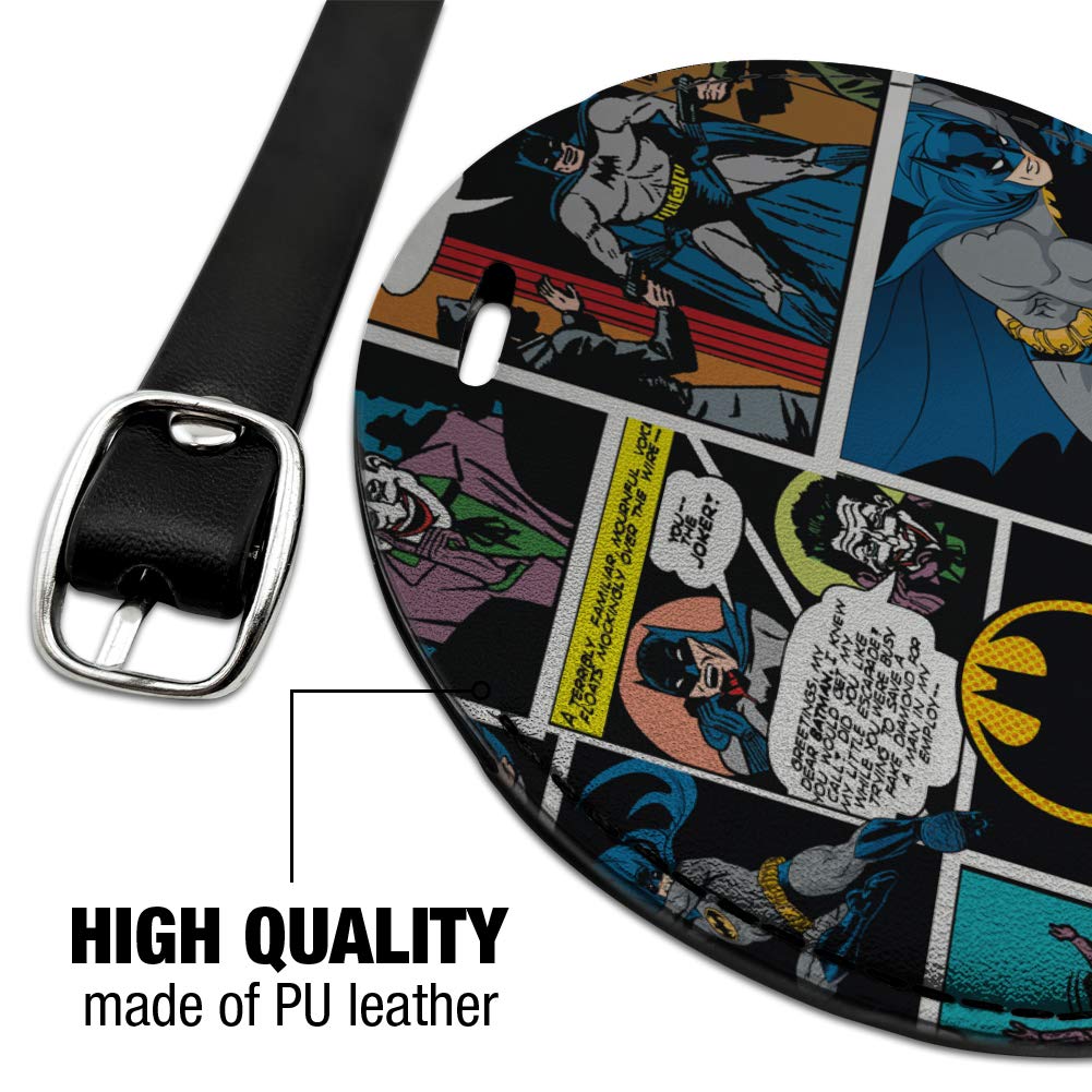 Batman Comic Pattern Round Leather Luggage Tag - Durable Suitcase ID Tag for Travel & Carry-On Bags - Perfect for Airlines, Backpacks & Business Trips