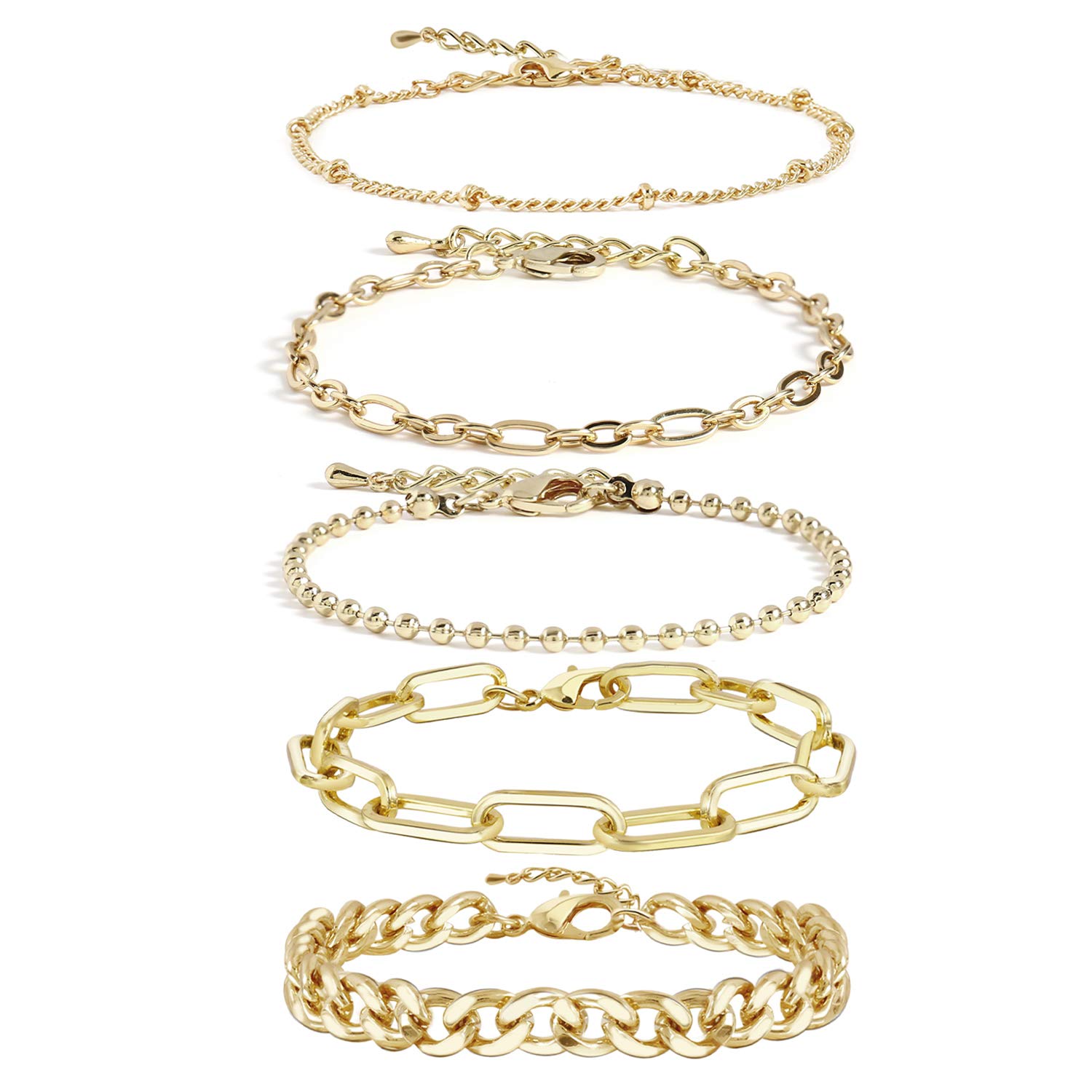 14K Gold Plated Dainty Link Beads Bracelet for Women - Adjustable Layered Metal Fashion Jewelry Set, Handmade Gift for Her - Perfect for Everyday Wear, Date Nights & Special Occasions