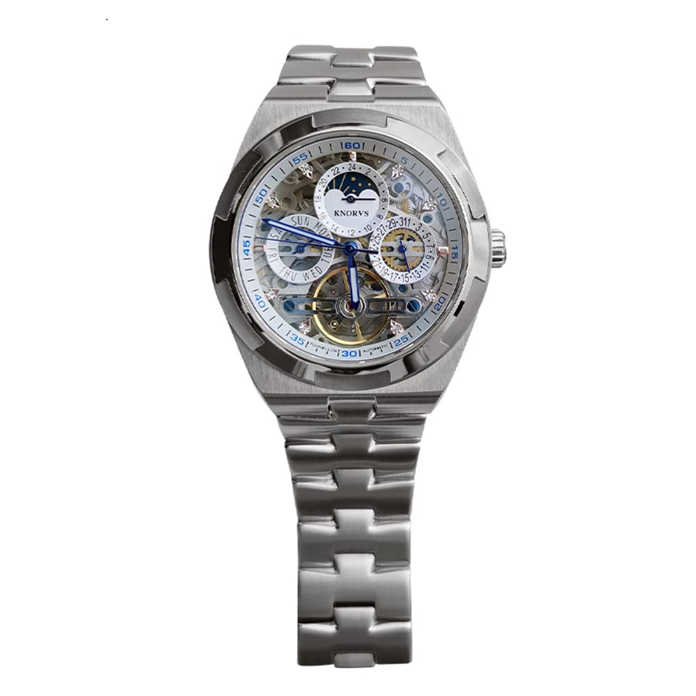 Luxury Men's Automatic Skeleton Tourbillon Watch - Self-Winding Mechanical Moon Phase Day Date Display - Waterproof & Luminous for Business, Formal Events & Nighttime Visibility