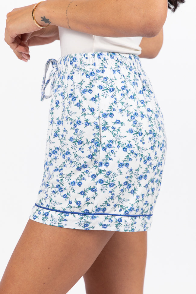 Under The Stars Blue Floral Pajama Shorts for Women - Soft Sleepwear & Lounge Shorts - Perfect for Summer Nights, Vacation & Relaxing at Home