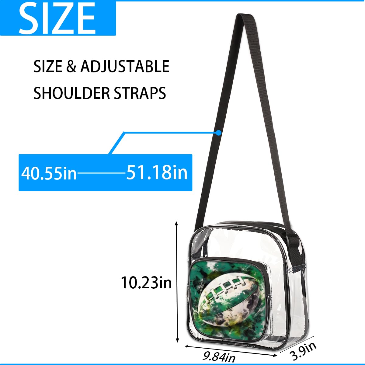 Mularoka Clear Crossbody Purse - NFL Approved Stadium Bag for Football Games, Concerts & Festivals - Transparent Shoulder Bag for Women & Men - Perfect for Sports Events, Music Shows & Security Checkpoints