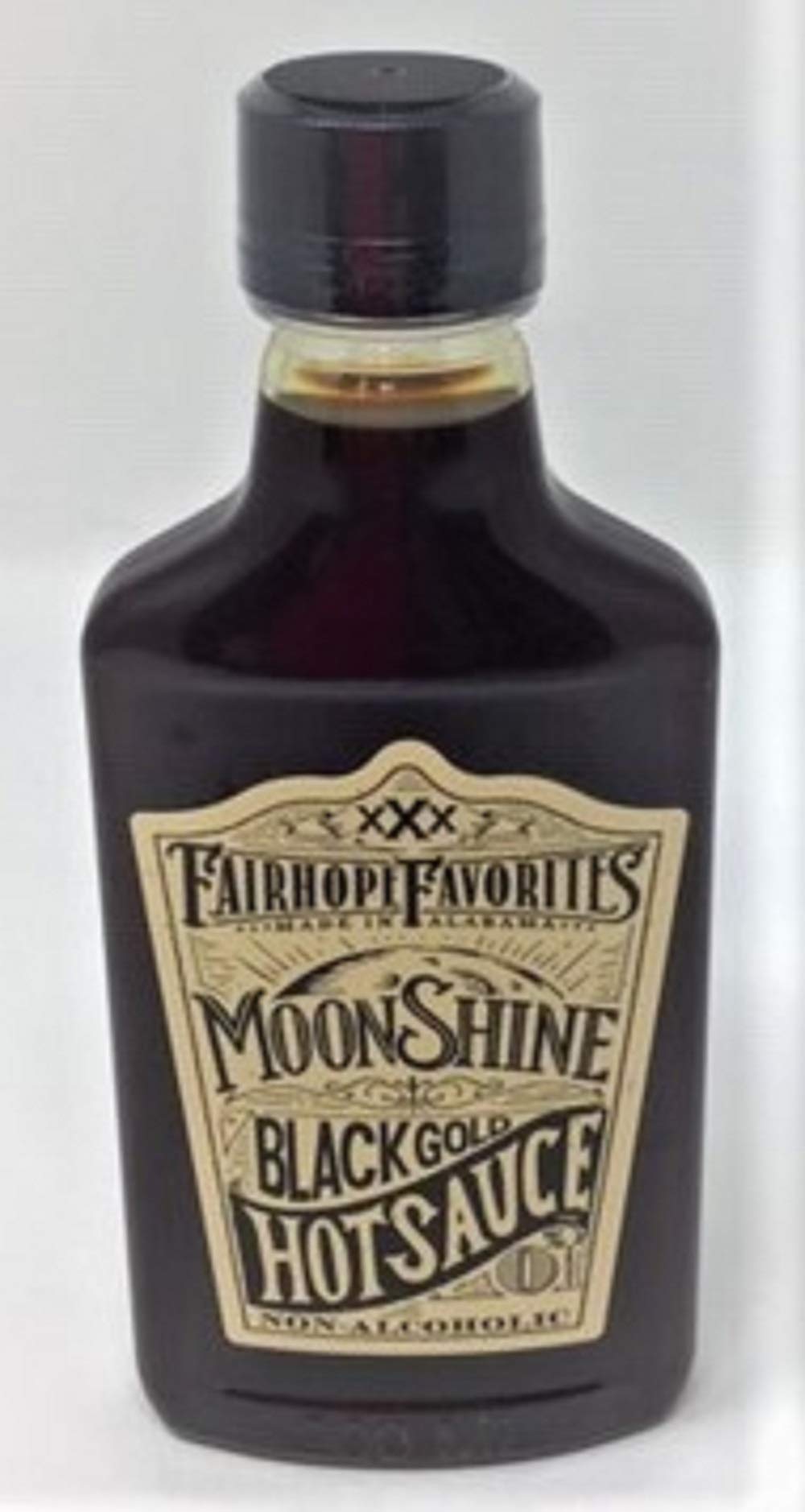 Fairhope Favorites Moonshine Hot Sauce - Black Gold - 6.75 Oz - Spicy Gourmet Sauce for BBQ, Wings & Tacos - Premium Small Batch Crafted Hot Pepper Sauce