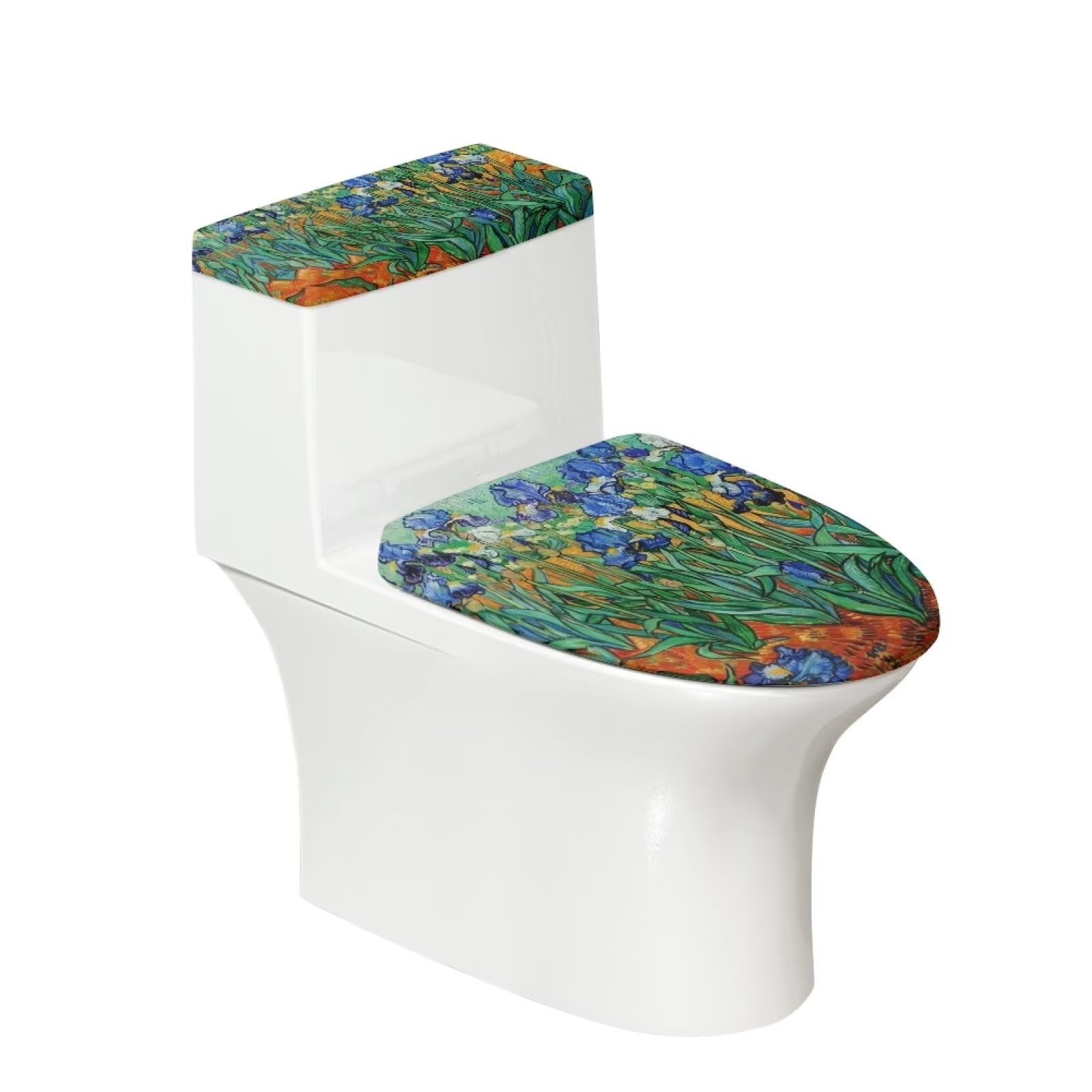 Van Gogh Iris Toilet Lid Cover Set - Soft Machine Washable Bathroom Toilet Seat & Tank Lid Covers - Fits Most Standard Toilets - Artistic Home Decor for Bathroom, Guest Bath & Powder Room