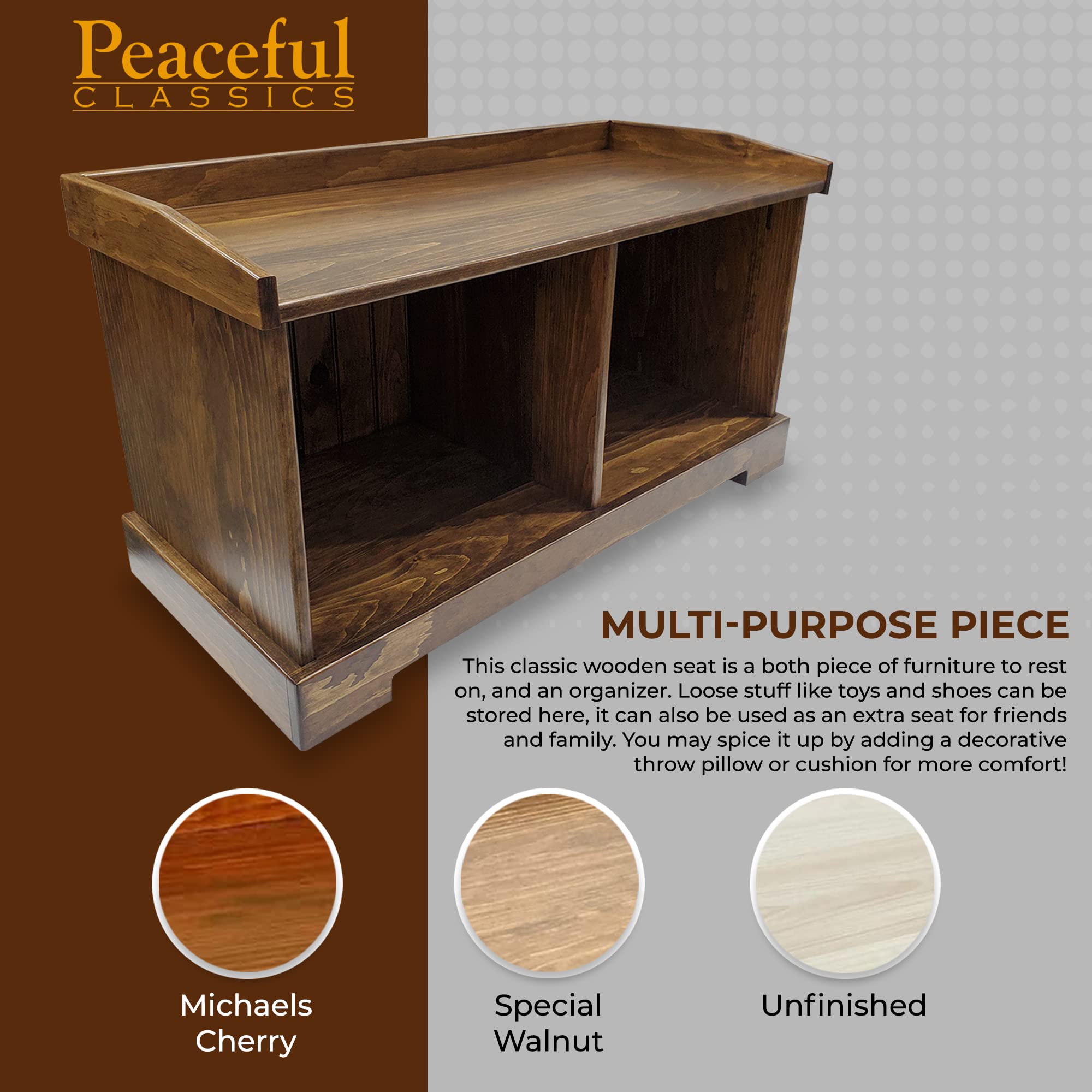 Amish Wooden Entryway Storage Bench with Shoe Cubby | 36