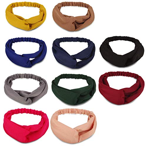 BAKEFY 6-Pack Plain Cloth Knot Headbands for Women & Girls - Elastic Solid Head Wraps, Twisted Knot Hair Bands - Cute Hair Accessories for Workouts, Yoga, Fashion & Everyday Wear
