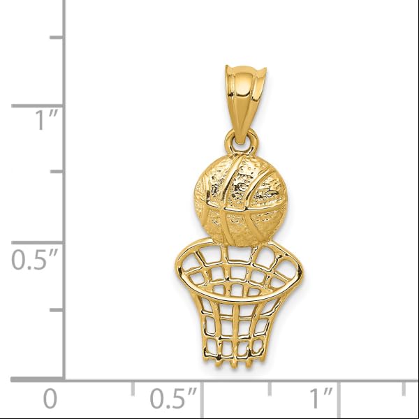 14K Solid Yellow Gold Basketball Hoop Necklace with Net Charm - Sports Jewelry for Women & Men - Perfect for Basketball Fans, Game Day Outfits and Sports-Themed Gifts