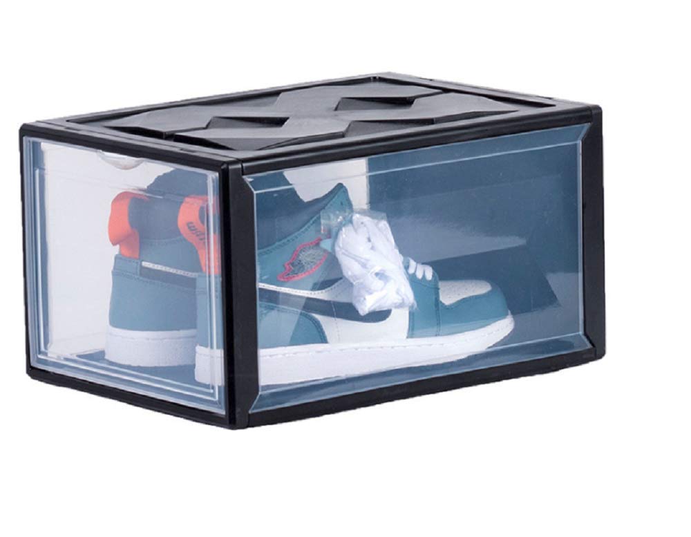 APATEN Foldable Shoe Storage Box - Stackable Plastic Shoe Organizer for Closet & Shelf - Clear Shoe Container for Men & Women (Black, 2 Pack) - Perfect for Small Spaces, Dorm Rooms & Shoe Collection Organization