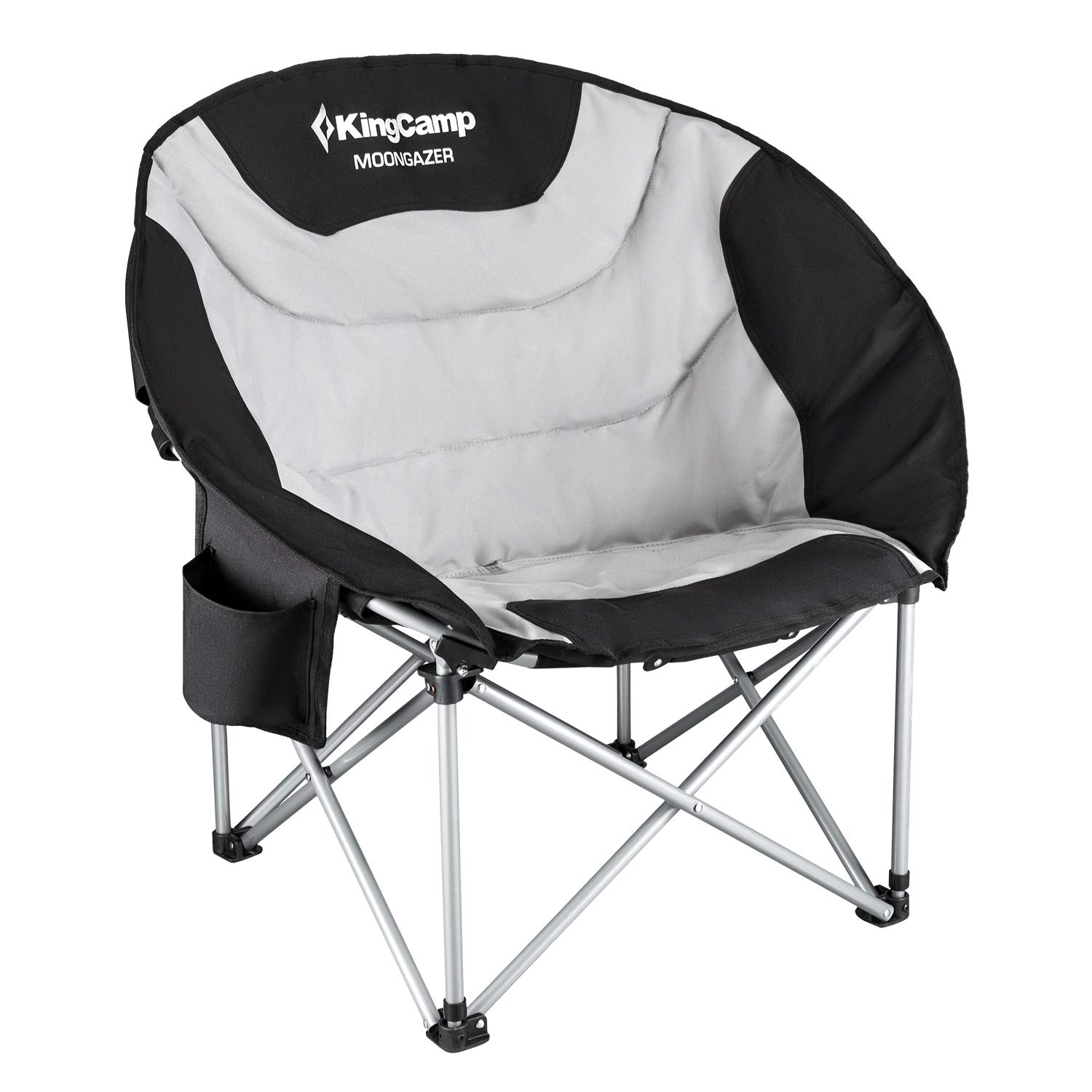 KingCamp Oversized Padded Moon Saucer Camping Chair - Folding Outdoor Chair with Cup Holder & Storage Bag - Portable for Camping, Hiking, Fishing - Perfect for Backyard, Beach, Picnics & Outdoor Events (Black & Grey)