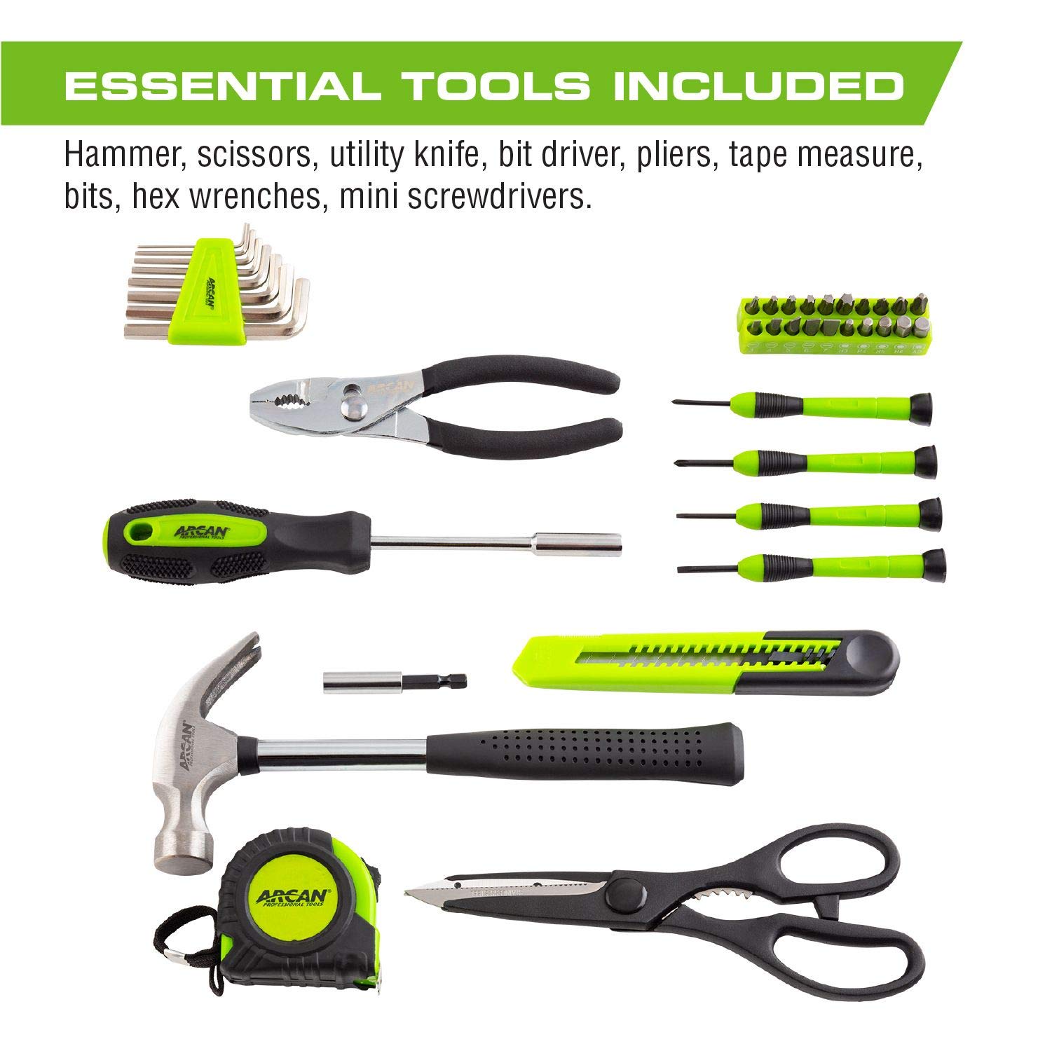 ARCA TOOLS 39-Piece Home Hand Tool Kit with Storage Case - Perfect for Household Repairs, DIY Projects, Office & Apartment Maintenance - Essential for Homeowners, Renters & College Dorm Use (ATS39PC)