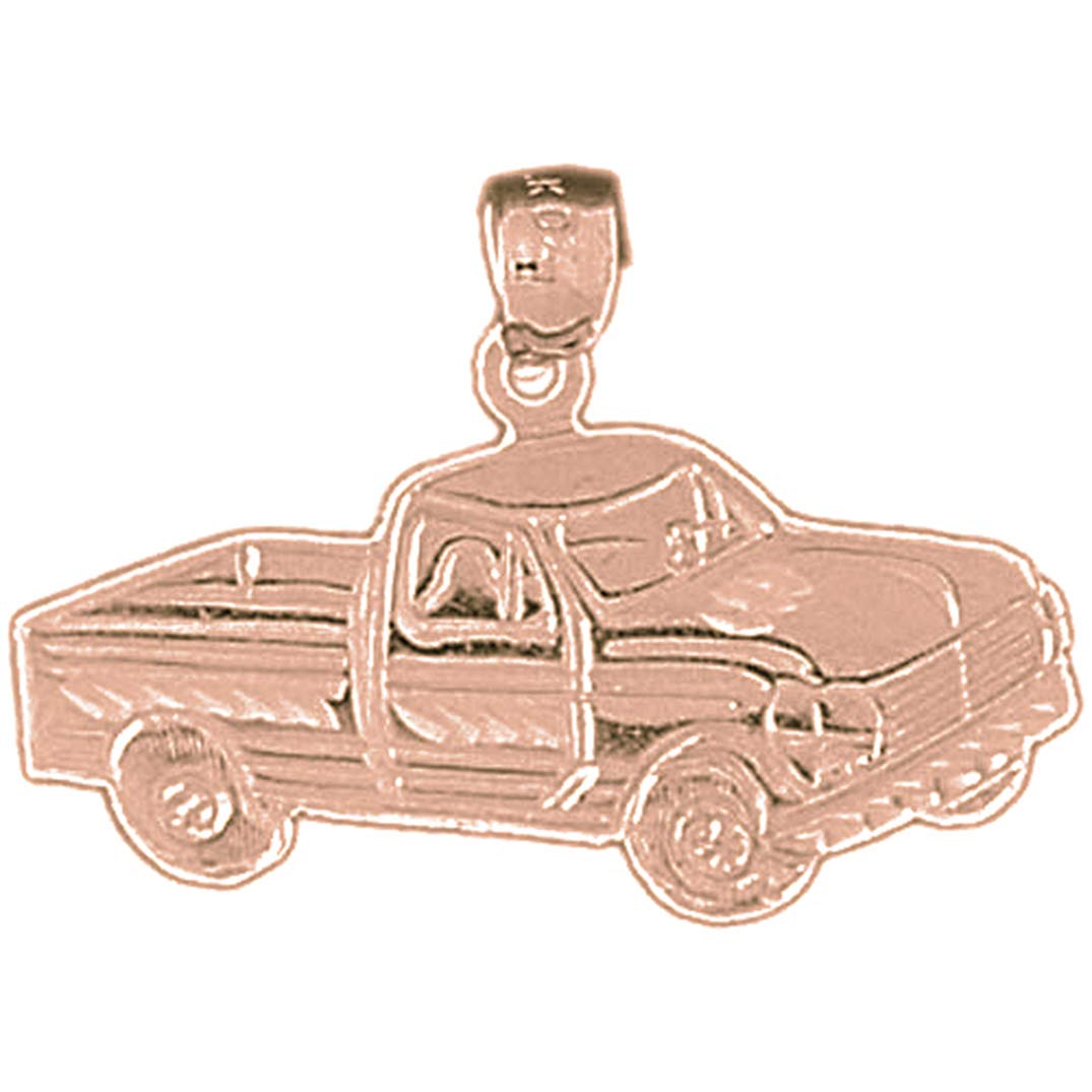 14K Solid Rose Gold Truck Pendant Necklace - 22mm Men's Hip Hop Jewelry for Gifts & Streetwear Fashion