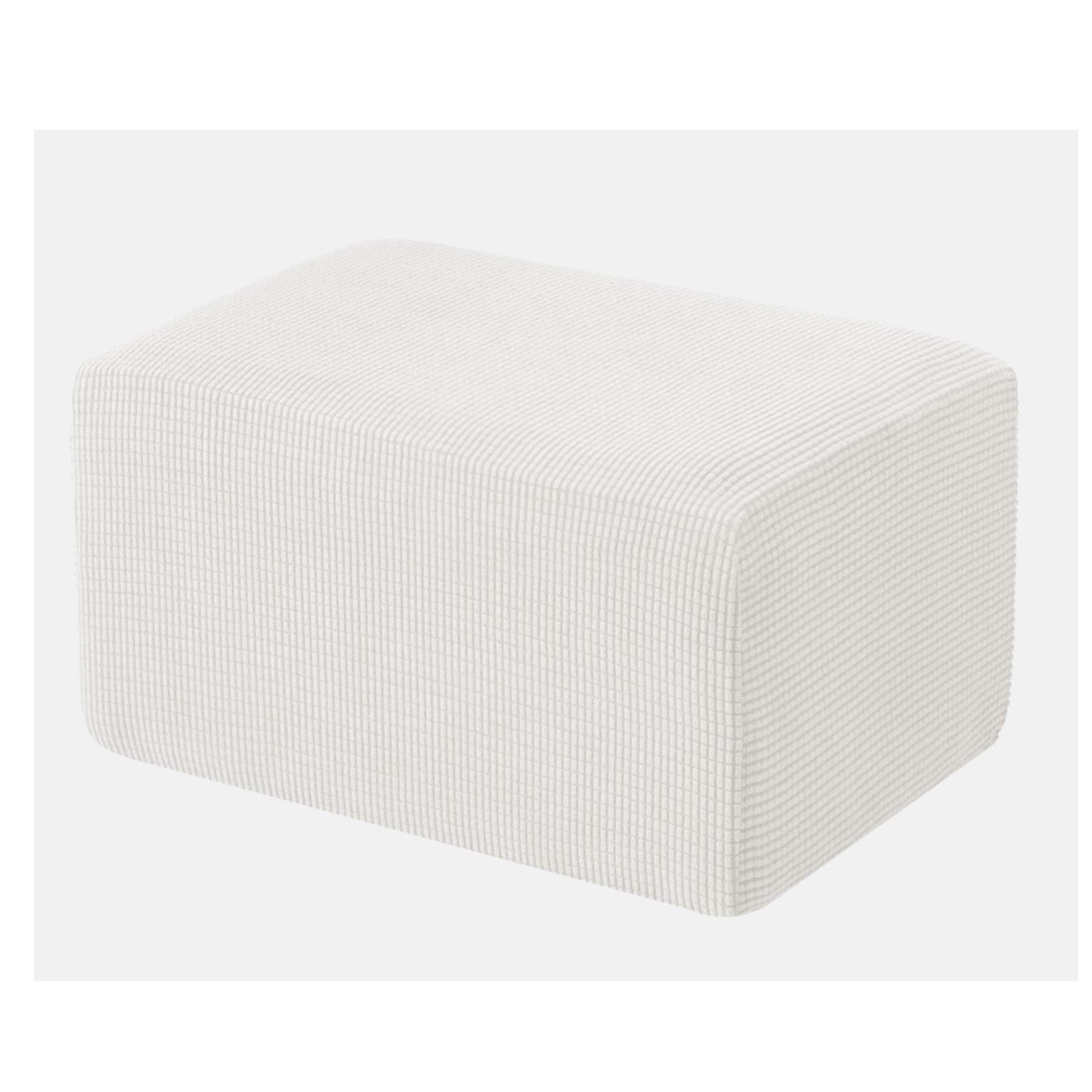 Stretch Ottoman Slipcover Jacquard Small Checked Washable White Folding Storage Stool Cover - Elastic Bottom Furniture Protector for Footrest, Living Room & Bedroom Decor