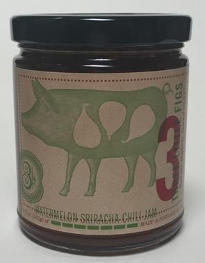 Three Little Figs Watermelon Sriracha Chili Jam - Sweet & Spicy Fruit Spread for Toast, Cheese Boards & BBQ Glazes - Perfect for Breakfast, Charcuterie & Grilling