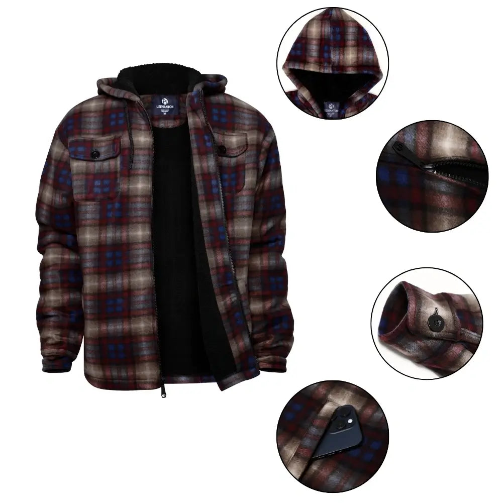Men's Plaid Sherpa Lined Jacket - Warm Winter Flannel Shirt Jacket for Outdoor Activities & Casual Wear