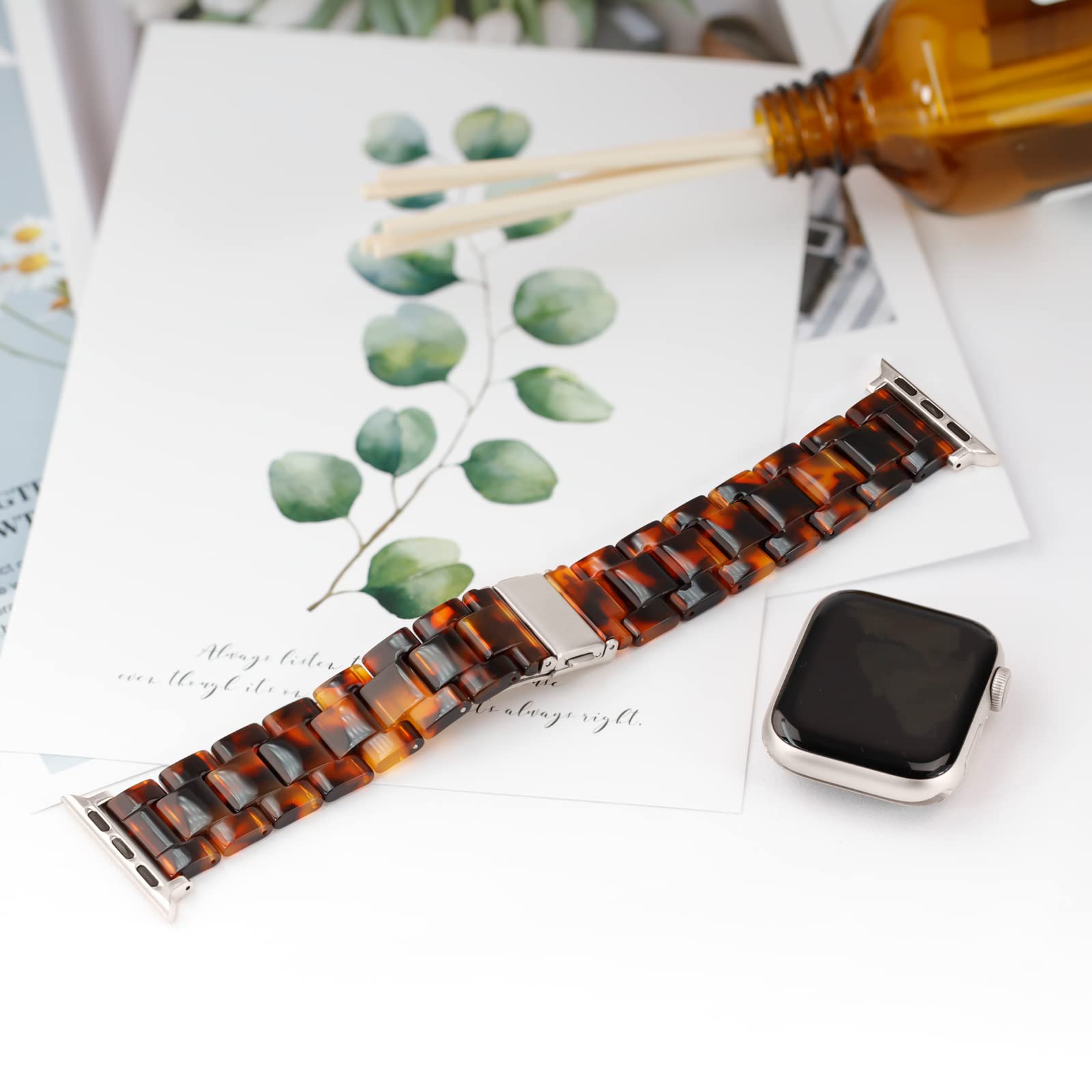 Lightweight Resin Apple Watch Band Compatible with iWatch Series 10/9/SE/8/7/6/5/4/3/2 & Ultra 2/1 (42mm/44mm/45mm/46mm/49mm) - Women's Tortoise Stone Design for Starlight - Perfect for Workouts, Daily Wear & Fashion Accessories