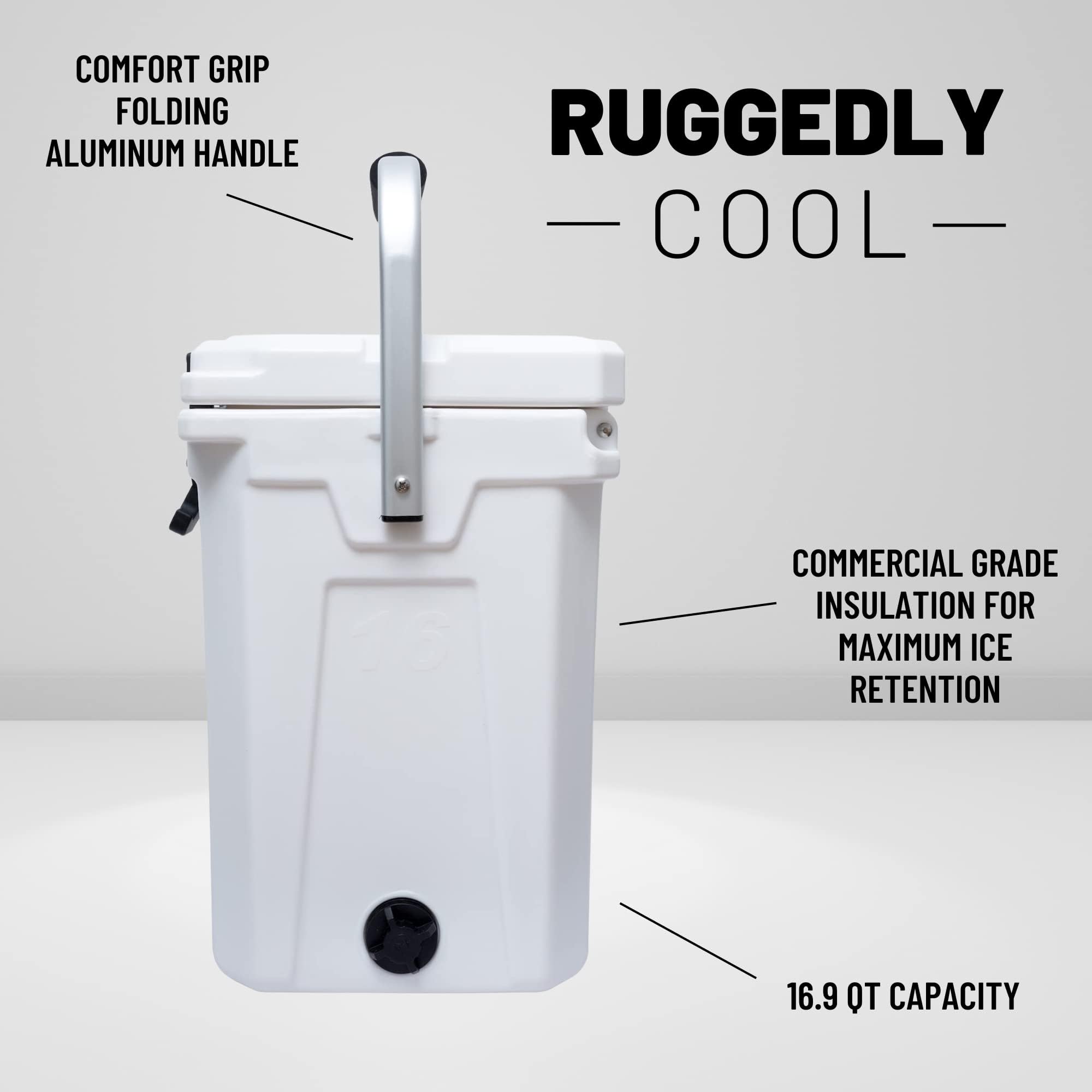 CAMP-ZERO 16L/16.9 Quart Portable Hard Cooler with Divider - Insulated for Drinks, Wine Bottles & Food - Perfect for Beach, Picnics, Boating, Camping & Travel - Features 2 Molded Cup Holders & Folding Aluminum Handle - Great for Outdoor Adventures, Tailgating & Road Trips