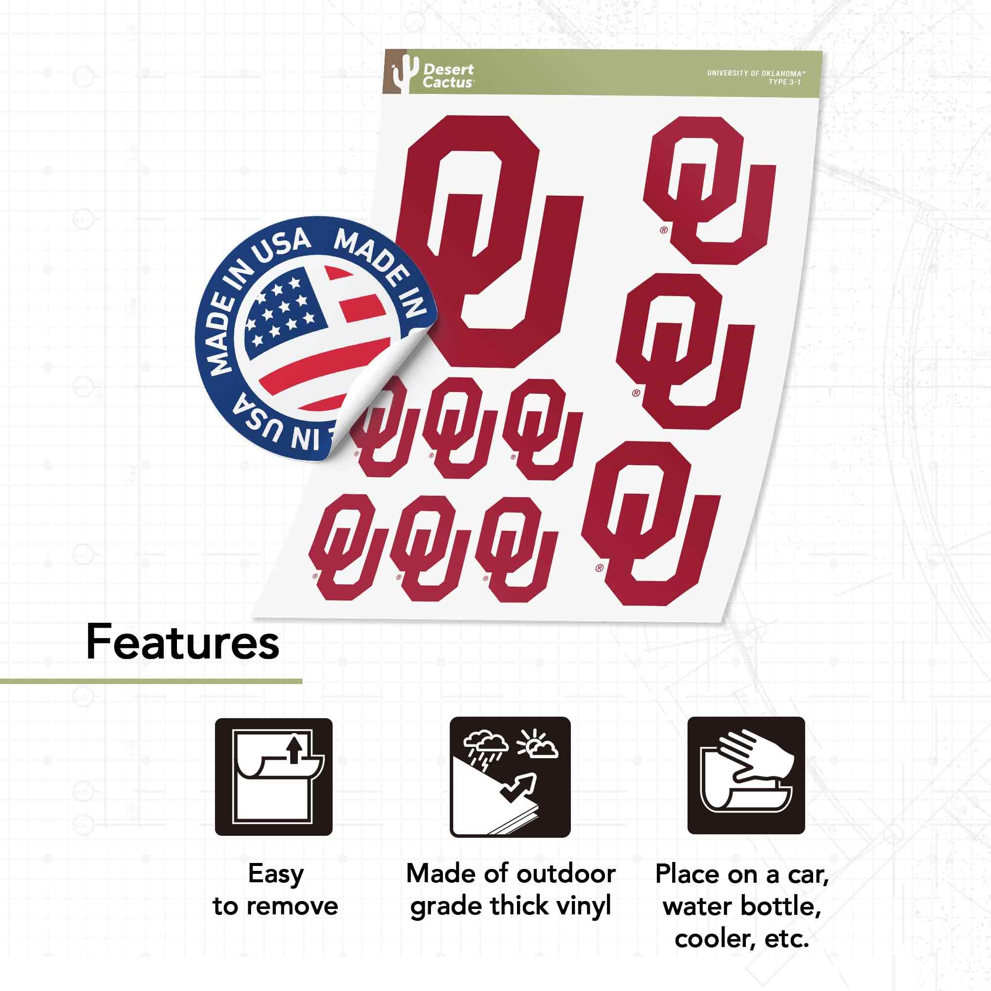 University of Oklahoma Sooners Vinyl Decal Sticker - Waterproof Durable for Laptop, Water Bottle, Car, Scrapbook - Perfect for College Fans, Game Day, School Spirit & DIY Crafts