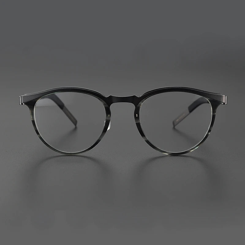 Stylish Unisex Black Titanium Acetate Round Eyeglasses Frame - Lightweight & Durable Screwless Design (Model 9903) | Perfect for Reading, Work & Everyday Fashion Accessory