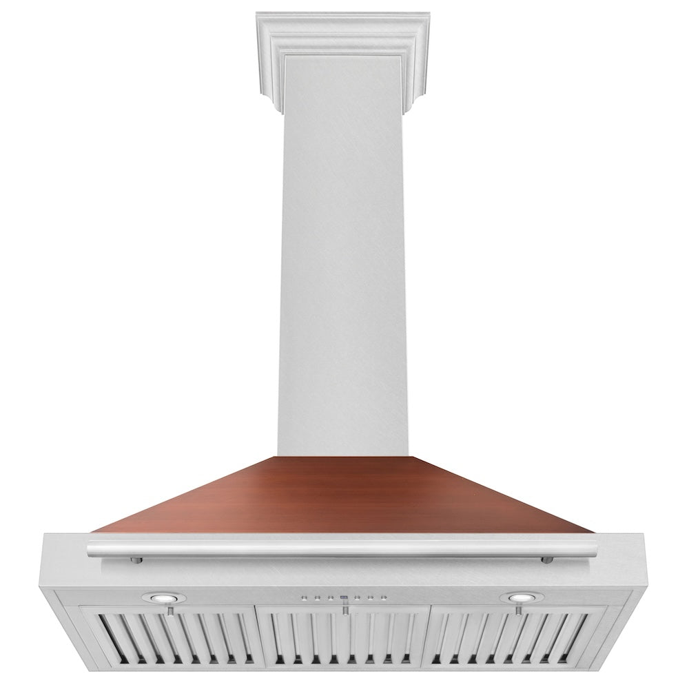 ZLINE 36 Inch Convertible Wall Mount Range Hood - Satin Stainless Steel with Copper Shell & Stainless Steel Handle (KB4SNX C 36) | Powerful Kitchen Ventilation for Cooking, Grilling & Baking