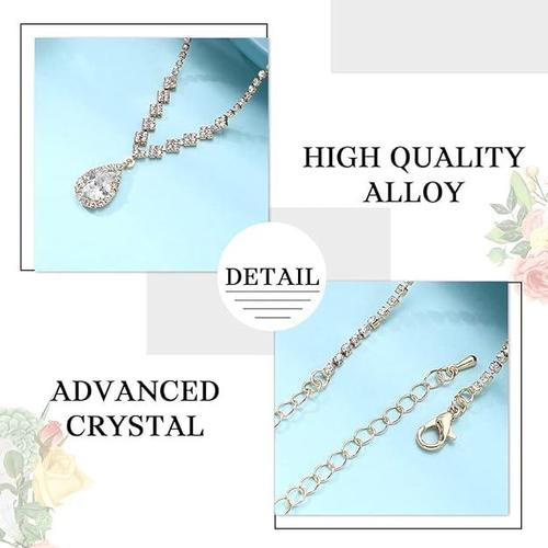 Unicra Bride Crystal Necklace & Earrings Set - Elegant Bridal Wedding Jewelry with Rhinestones | Perfect for Weddings, Prom, Anniversary & Formal Events