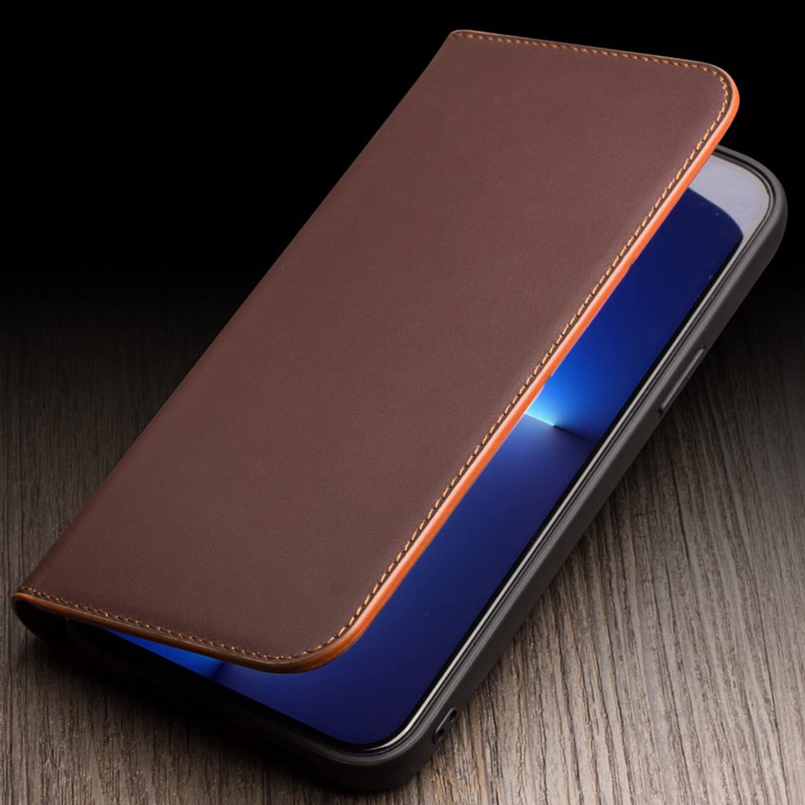 Genuine Leather Wallet Case for iPhone 13/13 Pro/13 Pro Max - Shockproof TPU Cover with Card Slots & Viewing Stand | Black | 6.1