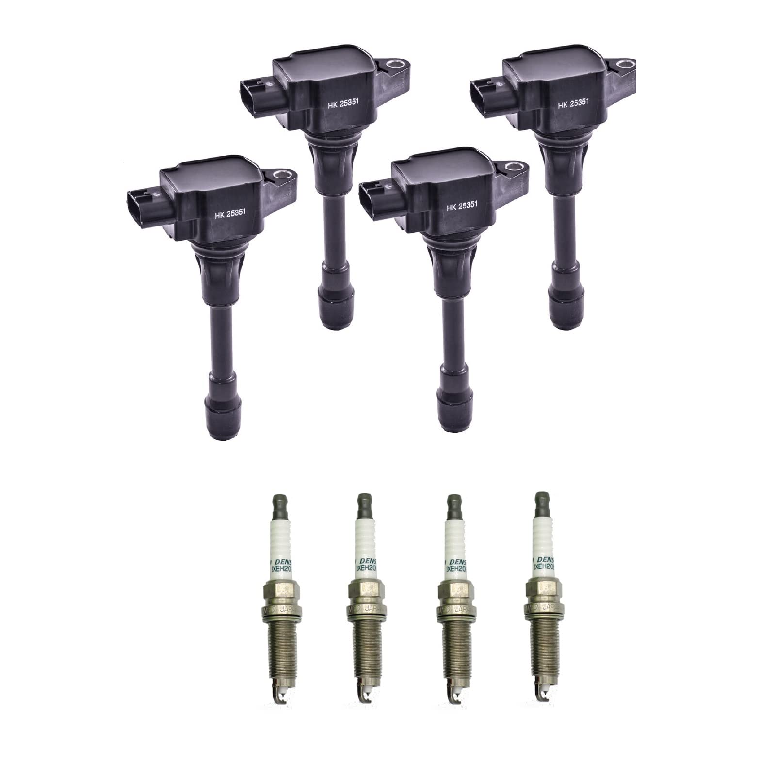 Herko 4-Piece Automotive Ignition Coil Set with 4 Iridium Spark Plugs IXEH20ETT 4710 - Compatible with Nissan Altima, Rogue, Versa (Fits Models 22401-ED71B, 224013TA1B, 224481KT1A) - High Performance Engine Replacement Parts for Smoother Acceleration & Fuel Efficiency