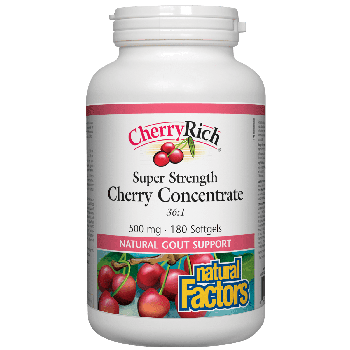 Natural Factors Cherry Rich Super Strength 500mg Cherry Concentrate Softgels (180 Count) - Supports Joint Health & Antioxidant Protection for Active Lifestyles