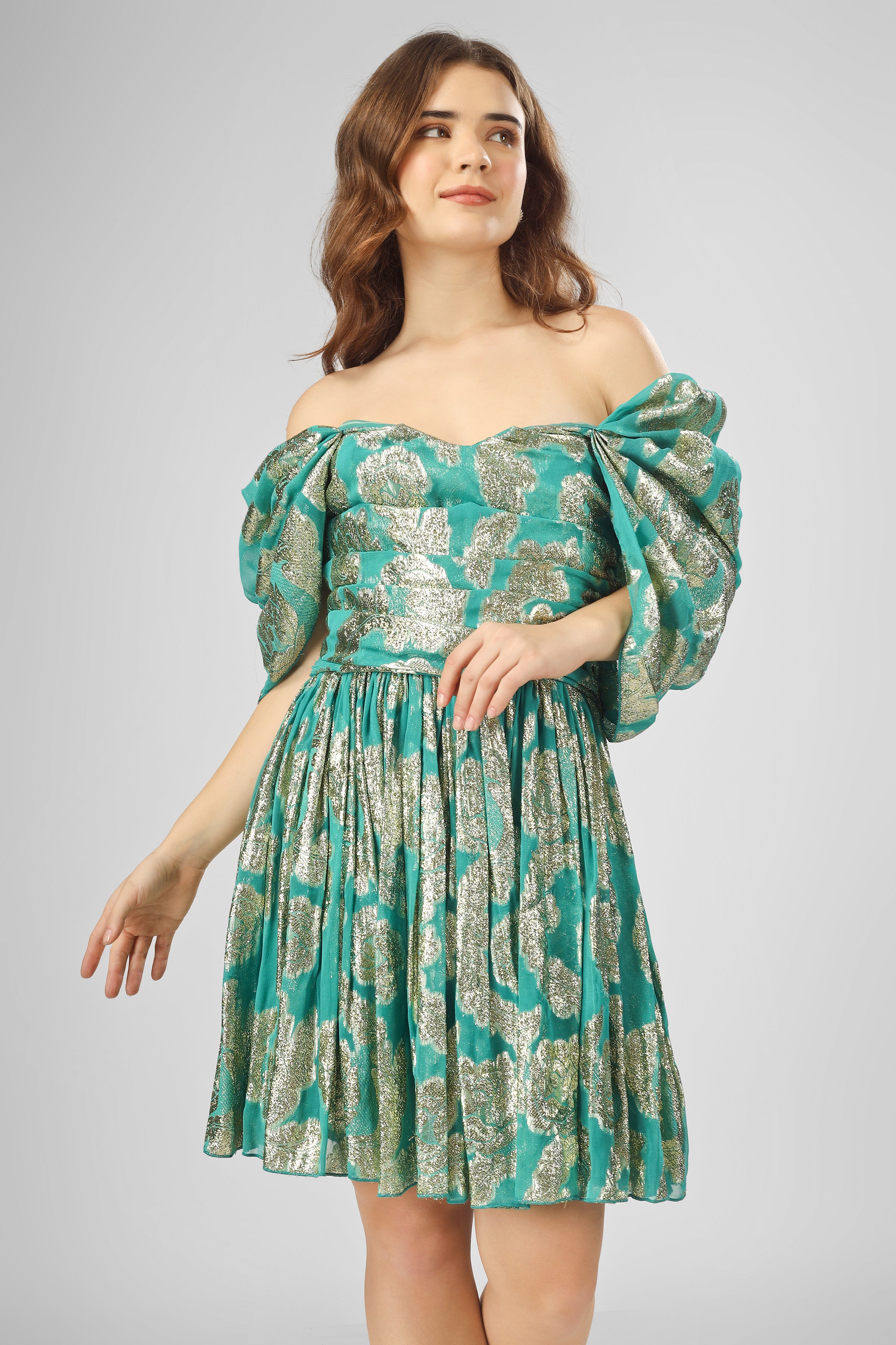Sydney Metallic Printed Mini Dress in Aqua Green - Sexy Party Clubwear for Women, Night Out & Special Occasions