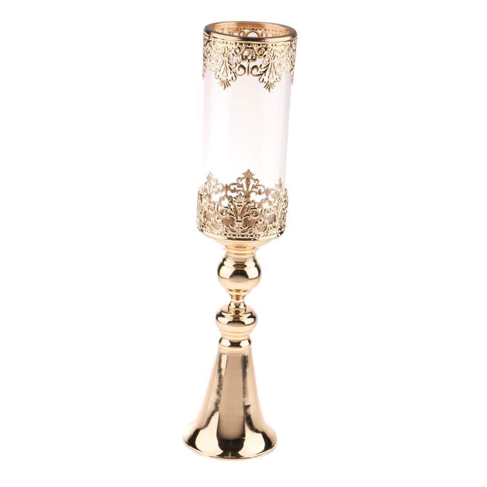 Antique Gold Metal Pedestal Candle Holder with Glass Flower Vase - Crystal Draped Pillar Stand for Home Decor, Wedding Centerpiece, and Gift Giving (Color: M) - Elegant Display for Dining Table, Mantel, or Party Decorations