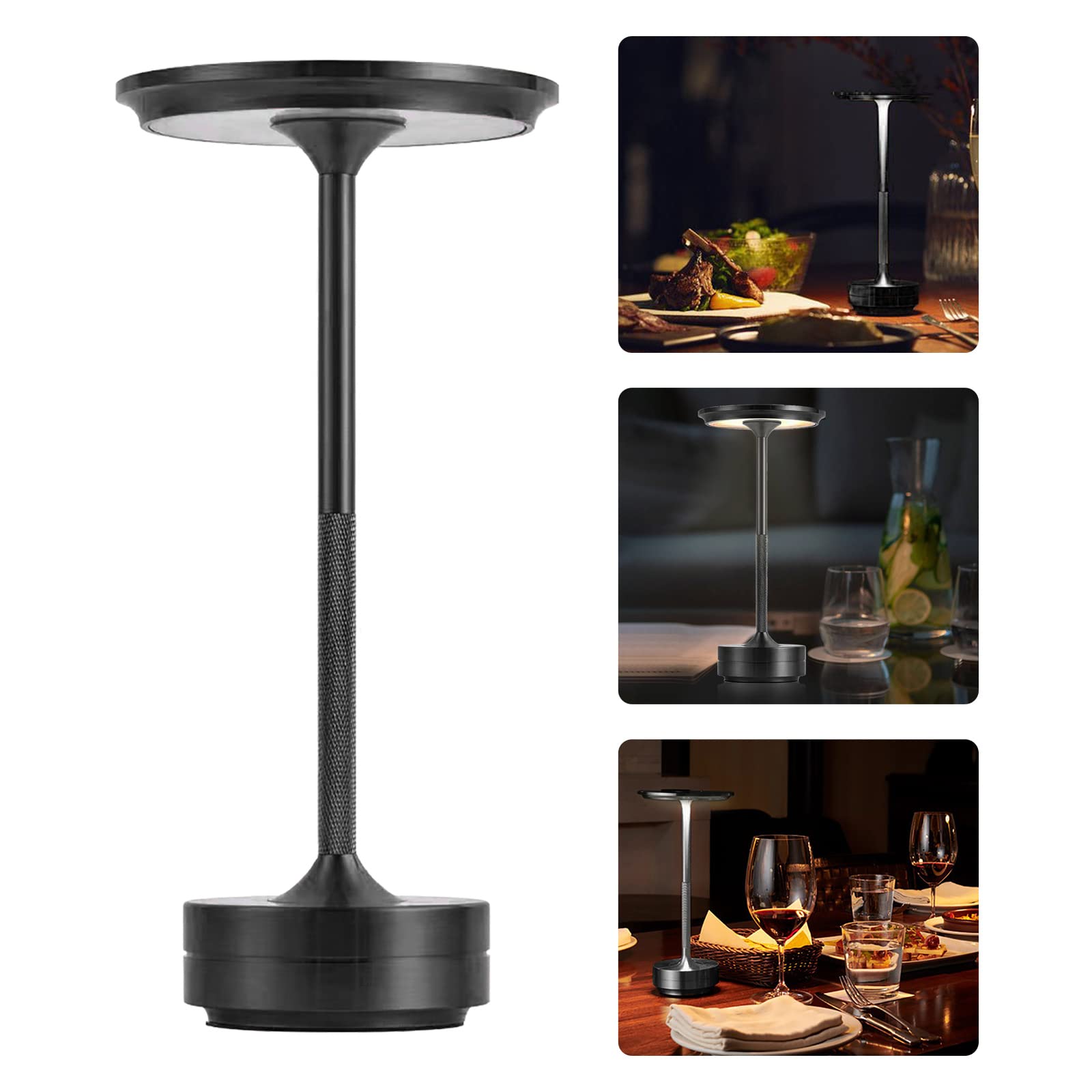 Rechargeable Battery Operated LED Desk Lamp - Cordless Touch Sensor Table Lamp with 3-Level Dimmable Brightness, Silver - Perfect for Bedside, Office, Party, Dining & Bar Lighting