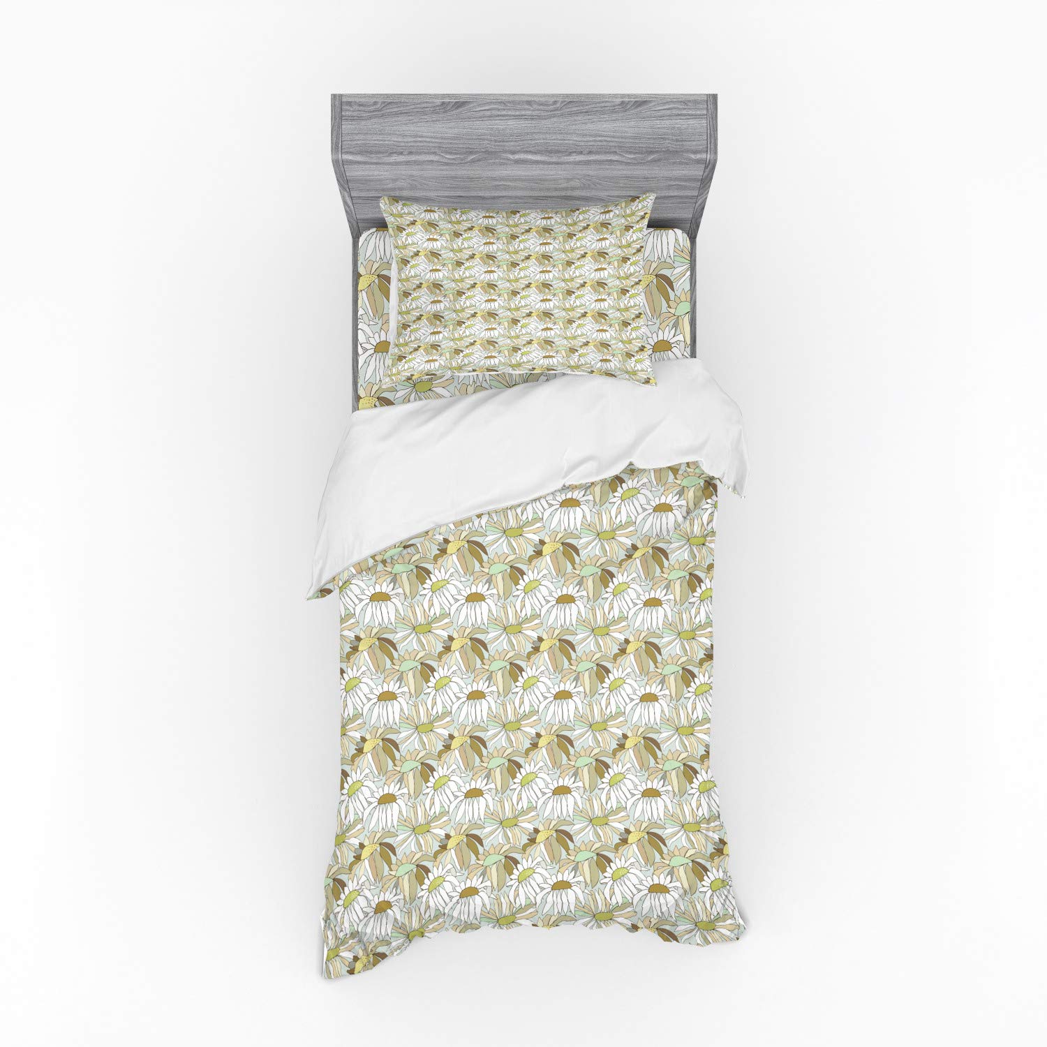 Ambesonne Floral Duvet Cover Set - Autumn Leaves & Chamomile Pattern, 3-Piece Bedding Set with Pillow Sham & Fitted Sheet, Twin Size, Coffee Multicolor - Perfect for Fall Bedroom Decor & Cozy Seasonal Styling