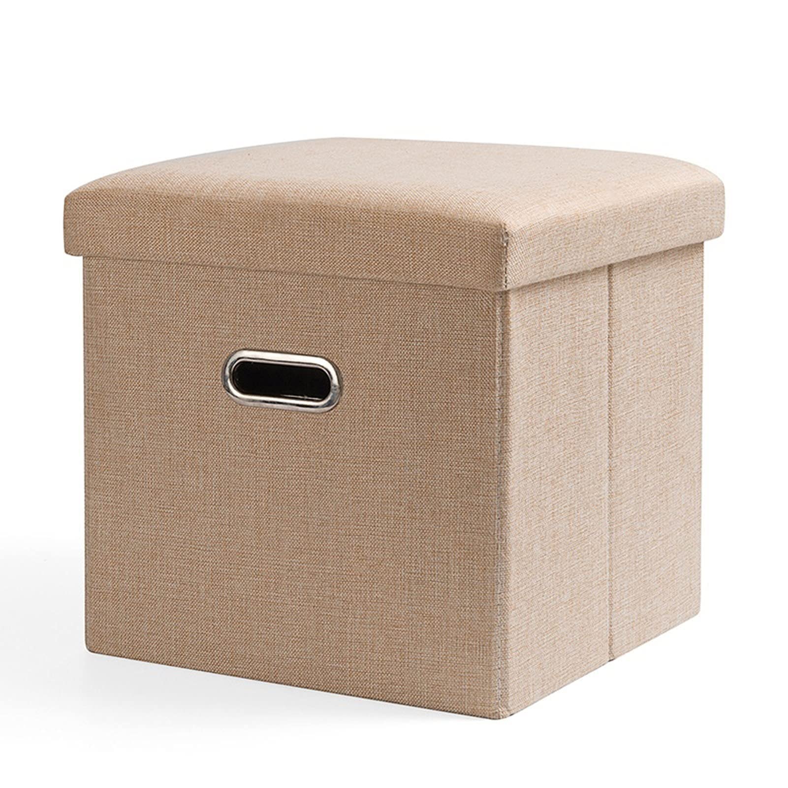 Cube Storage Stool - Foldable Ottoman Seat with Hidden Storage | Multi-Purpose Living Room Sofa Stool & Shoe Bench | Space-Saving Beige Footrest for Small Spaces | Perfect for Living Room, Bedroom & Entryway Organization