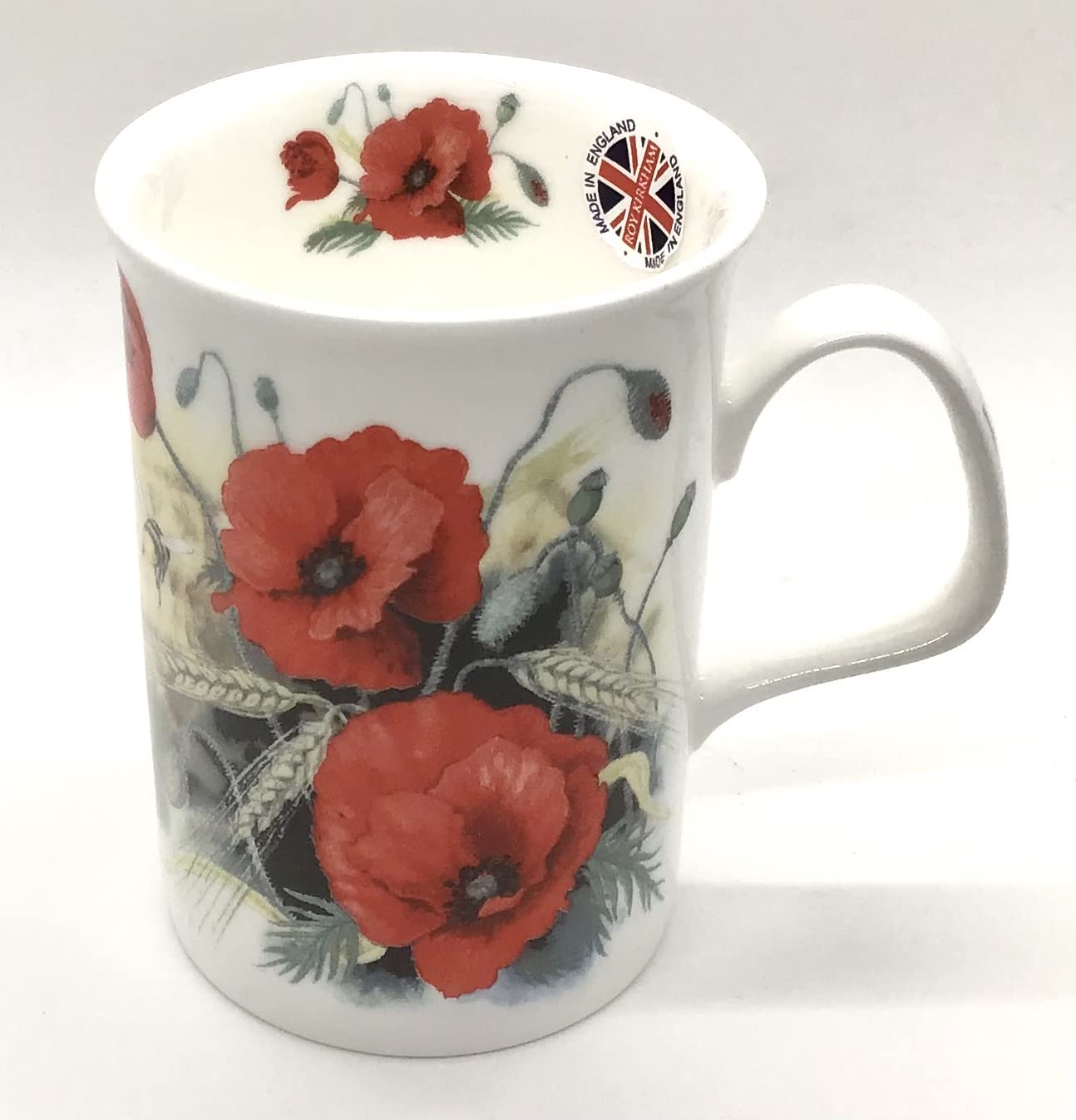 Roy Kirkham English Fine Bone China Mug - Red Poppy Chintz Design, Handcrafted in England (Red, White, Green) - Perfect for Afternoon Tea, Gifts & Home Decor